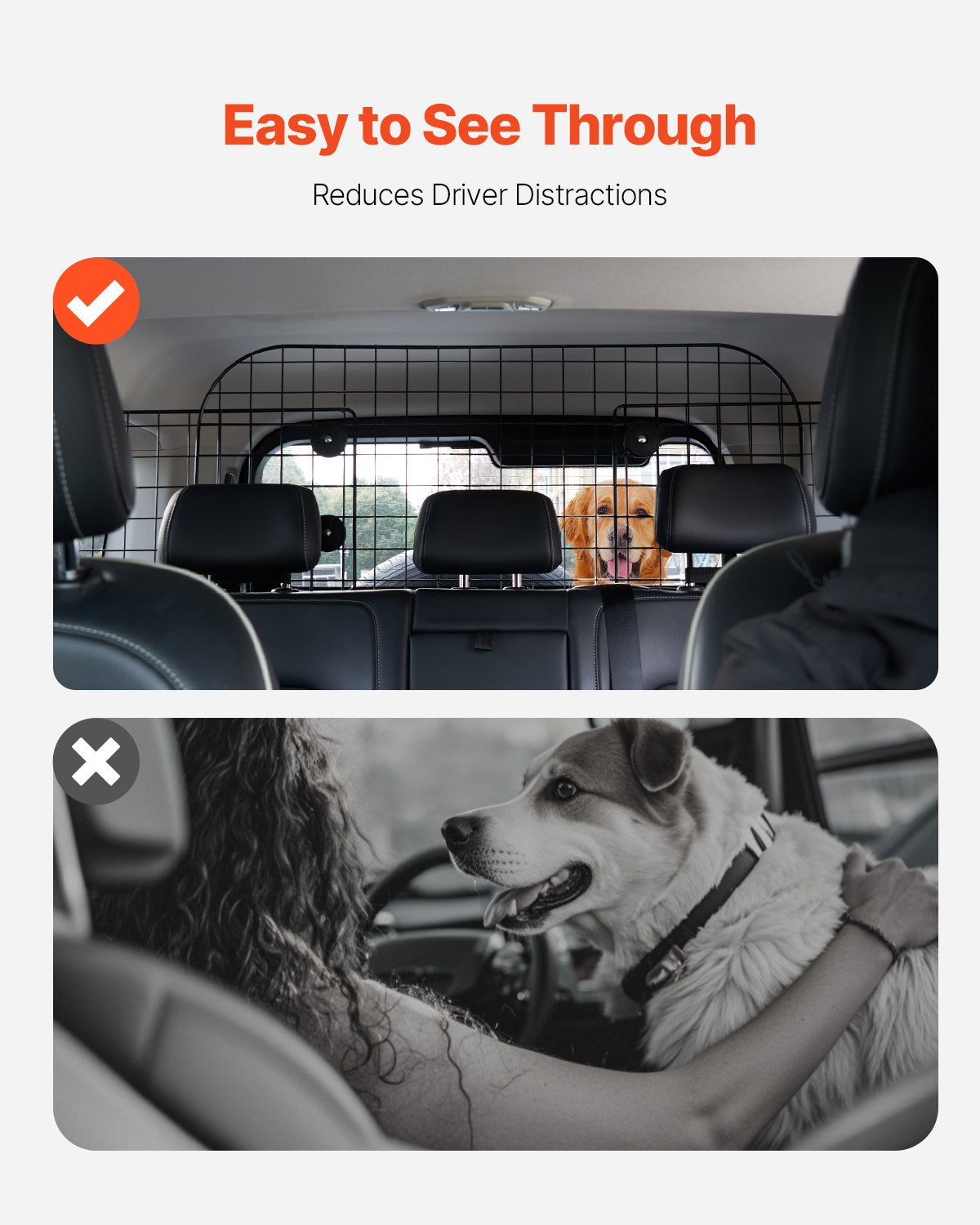 Dog Car Barrier, 38"-66.3" Adjustable Car Divider for Trunk Cargo Area, Universal-Fit Back Seat Heavy-Duty Wire Mesh Dogs Separator Guard Net, Vehicle Pet Barrier for Sedans, Trucks and SUVs