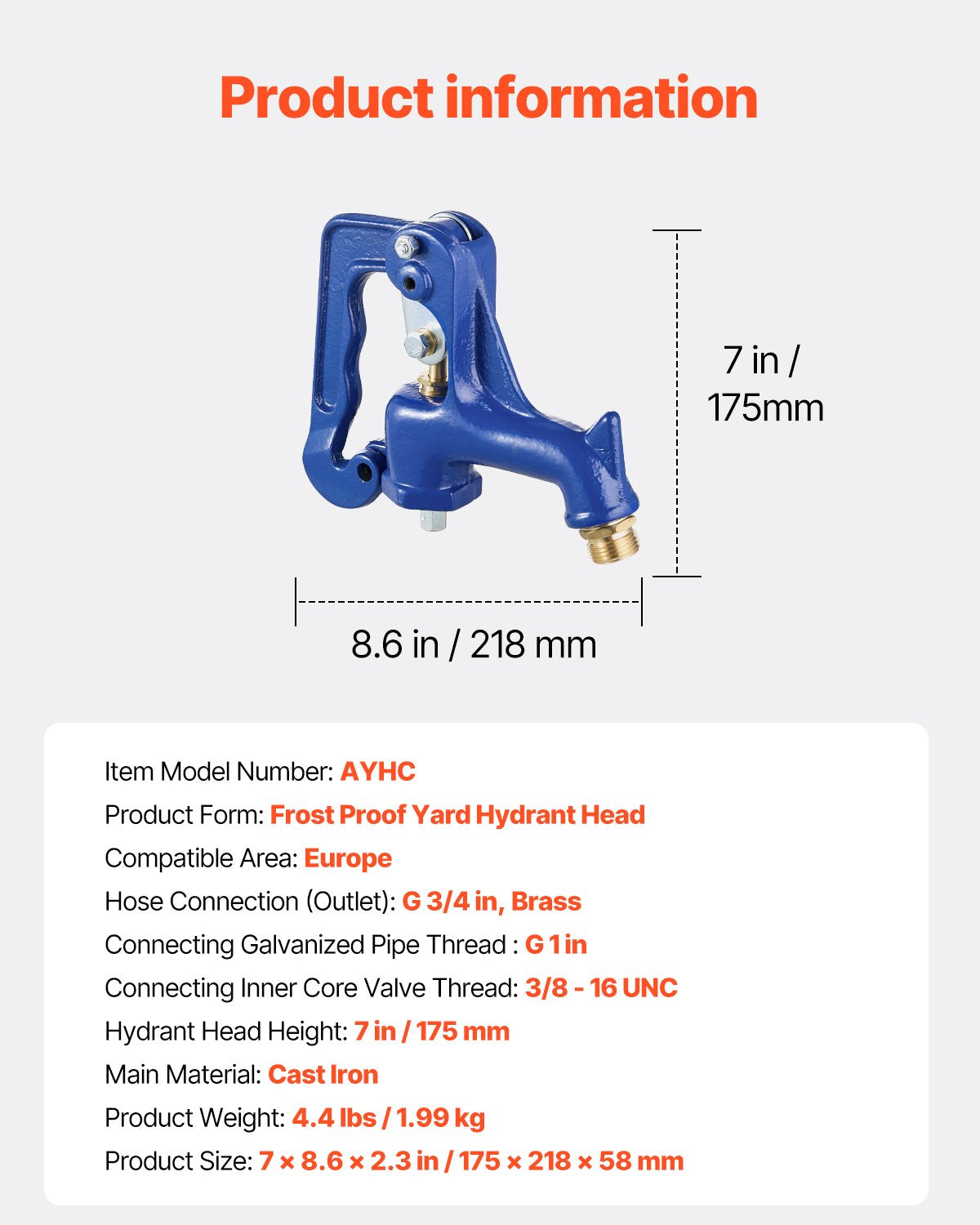 Frostfri utomhuskran, fryssäker trädgårdspost komplett huvudenhet, med G 1" galvaniserad rörgänga och G 3/4" slanganslutning för bevattning av gård, trädgård och betesmark (rör ingår ej)
