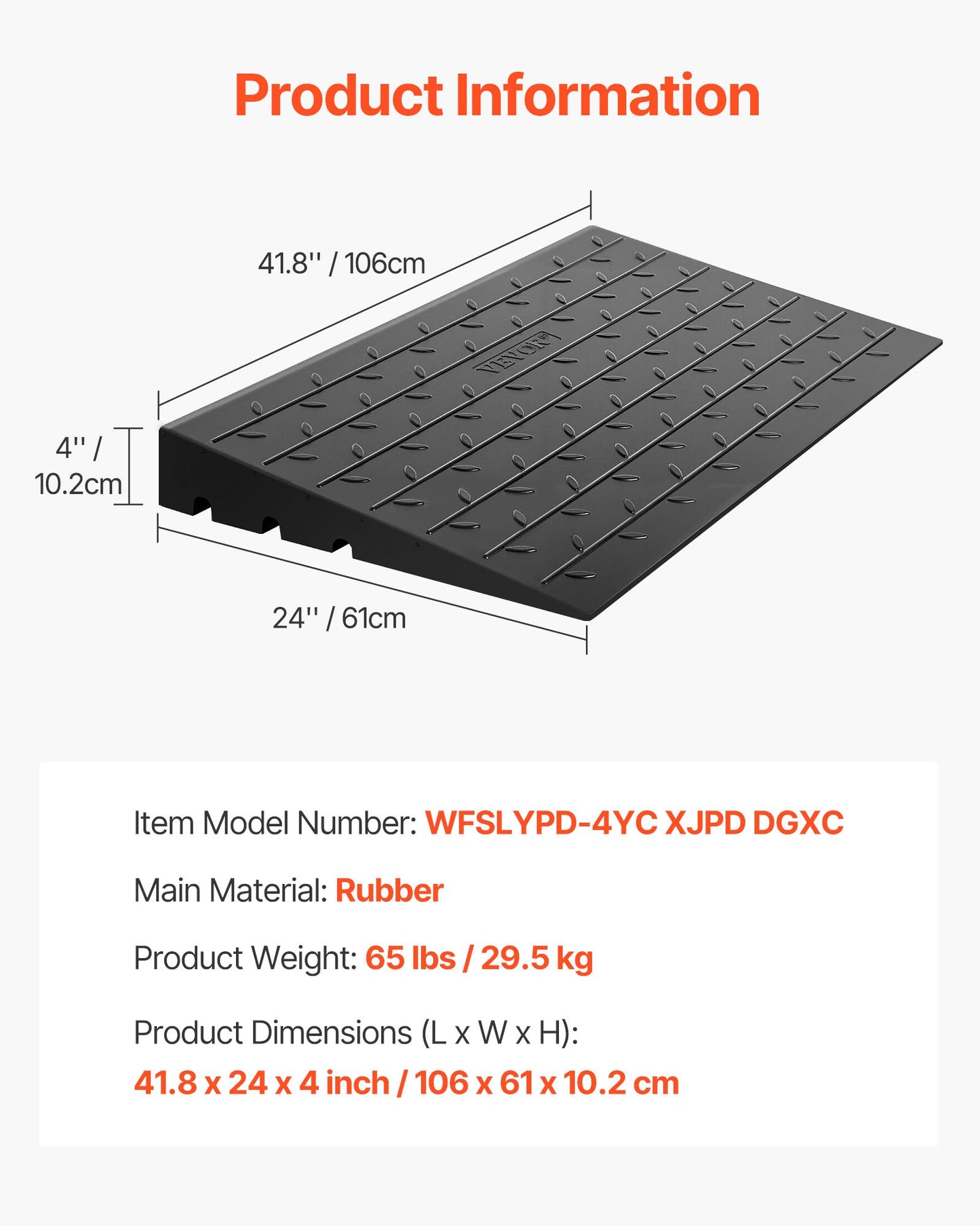 Gummi-tröskelramp, 10 cm tröskelramp, dörröppning, 3 kanaler, snörskydd, solid tröskelramp i gummi, vinklad ingång i gummi, nominell lastkapacitet på 1000 kg för rullstol och skoter