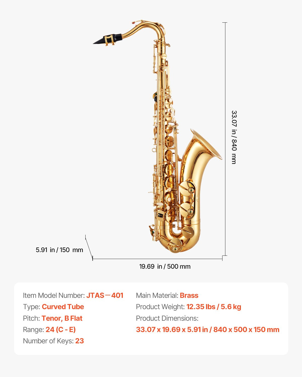 Tenor Saxophone, B Flat, Professional Brass Saxophone Beginner Kit with Carrying Case, Mouthpiece, Straps, Cleaning Cloth, Gloves, Neck Strap, 23 Keys Tenor Sax Kit, for Beginners Students, Gold