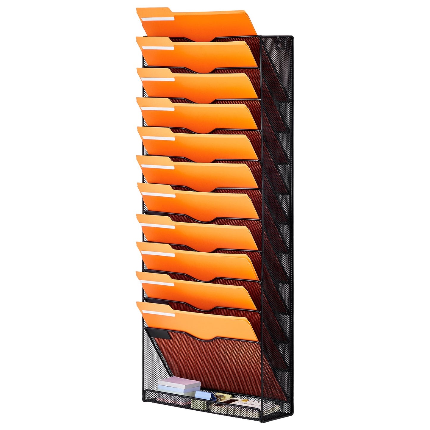 Väggställ för arkivmappar, ett stycke nätmapphållare med 12 fickor, väggmonterad förvaring av tidskrifter, papper och dokument, metallväggmapp med namnetikett, för kontor, hem och skola