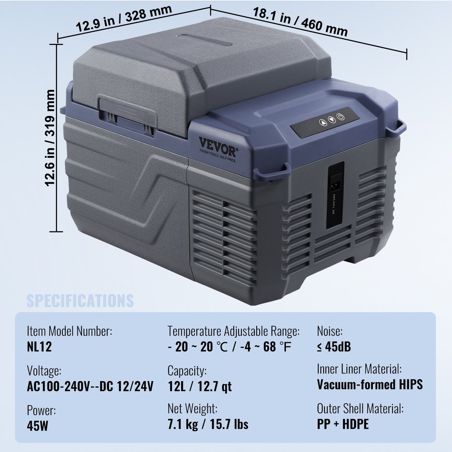 Car Refrigerator, 12 Volt Car Refrigerator Fridge, 12 L Single Zone Portable Freezer, -4℉-68℉ Adjustable Range, 12/24V DC and 100-240V AC Compressor Cooler for Outdoor, Camping, RV