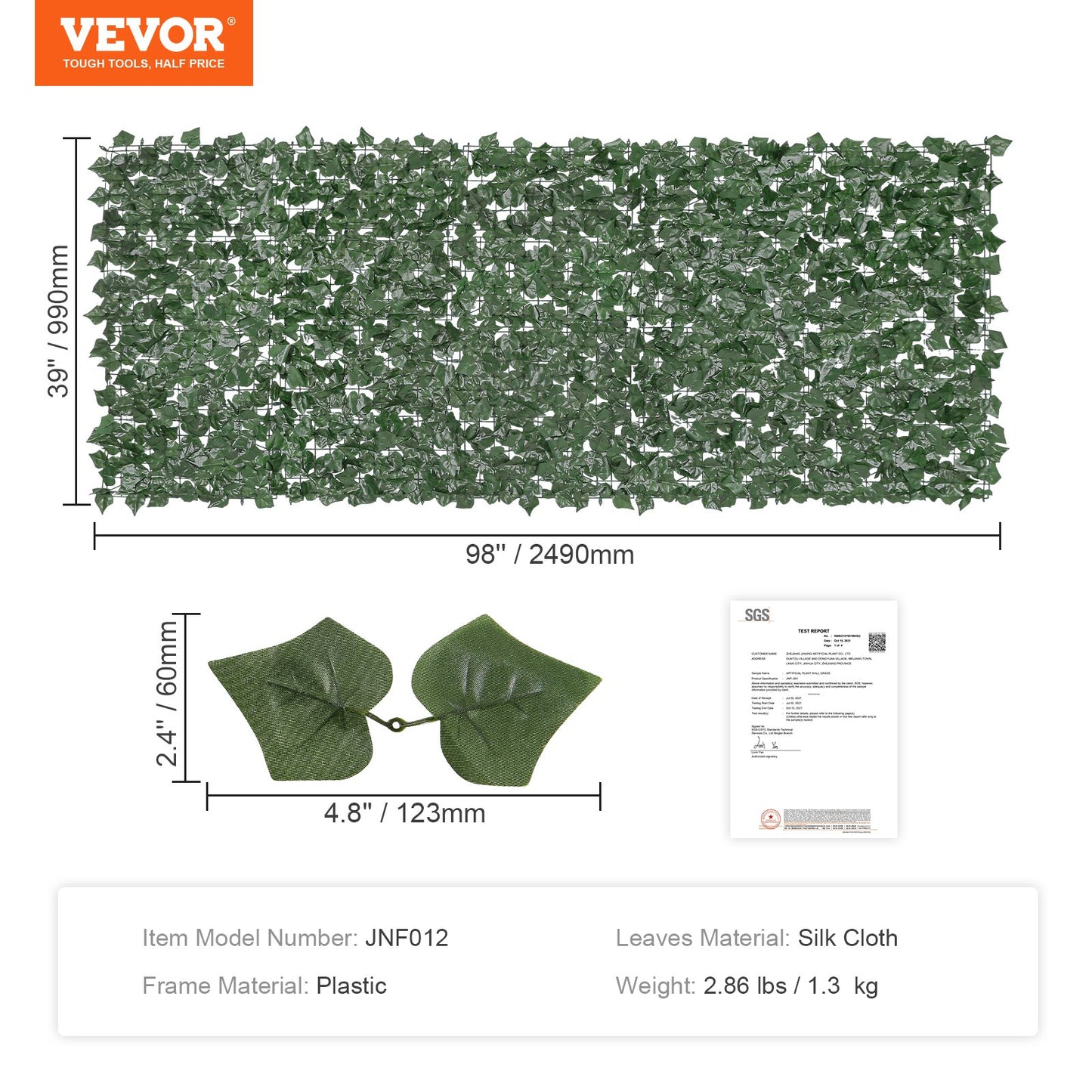 Ivy Privacy Fence, 1 x 2.5 m Artificial Green Wall Screen, Greenery Ivy Fence with Strengthened Joint, Faux Hedges Vine Leaf Decoration for Outdoor Garden, Yard, Balcony, Patio Decor