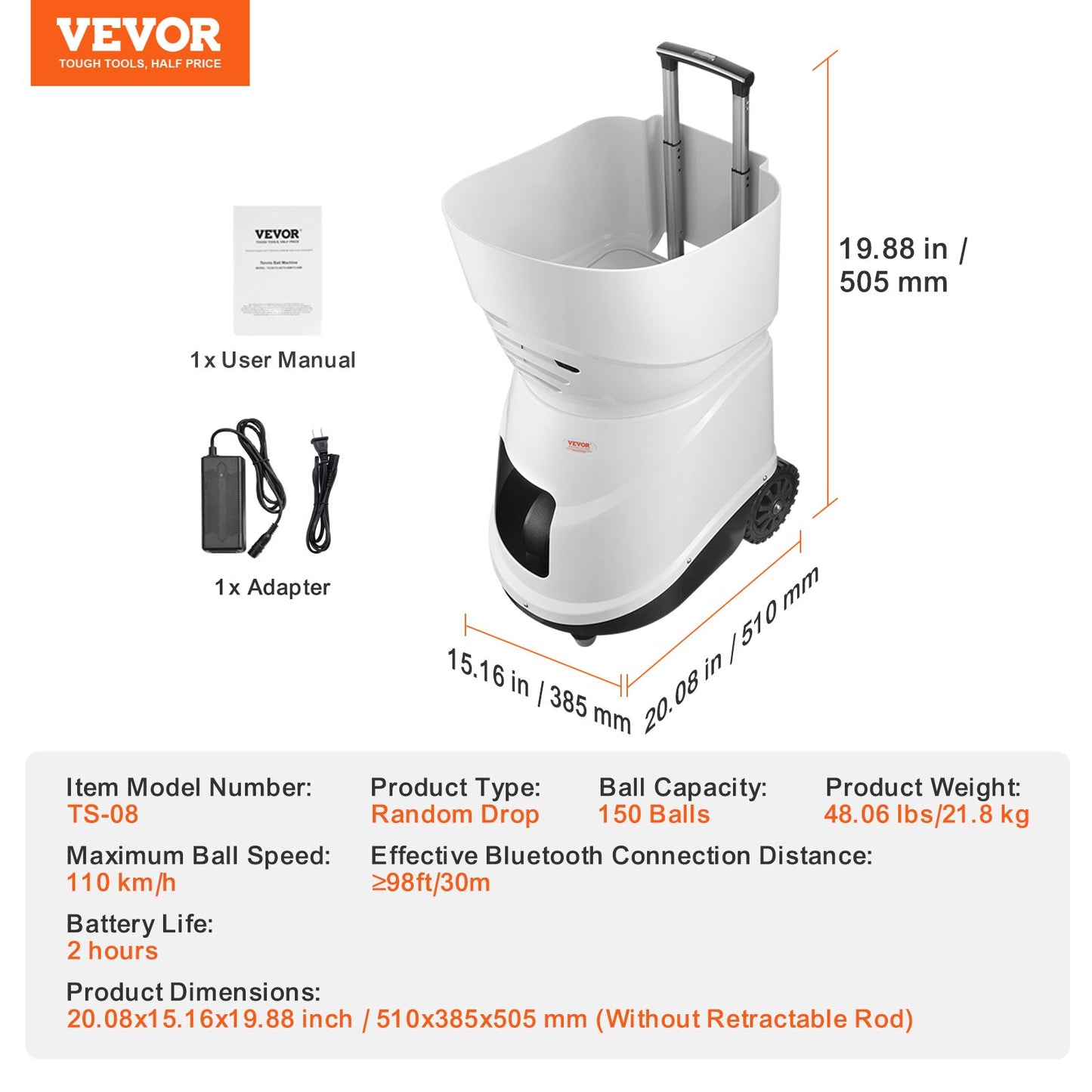 Tennisbollmaskin, automatisk bärbar tennisbollkastare, tennisträningskastare för 150 bollar, 5 motorer med multiläge, 2+ timmars speltid, uppladdningsbart batteri, app-fjärrkontroll