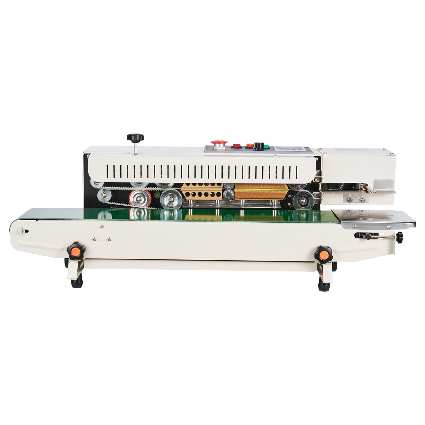 Kontinuerlig påsbandsförslutningsmaskin, 0,24-0,47 tum/6-12 mm förseglingsbredd, horisontell bandförslutningsmaskin med digital temperaturkontroll, påsförslutningsmaskin för 0,02-0,8 mm plastpåsar, uppblåsningsfunktion