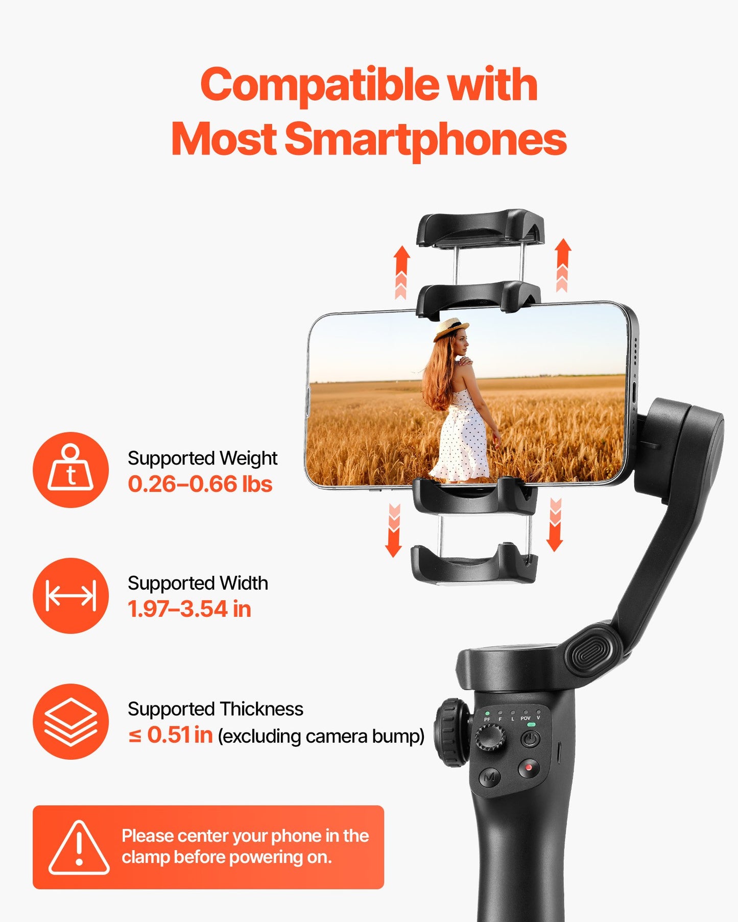 Gimbal-stabilisator för smartphone, 3-axlig stabilisering, telefongimbal för Android och iPhone med ansikts-/objektspårning, stativ, bärbar och hopfällbar handhållen telefonstabilisator för videoinspelning