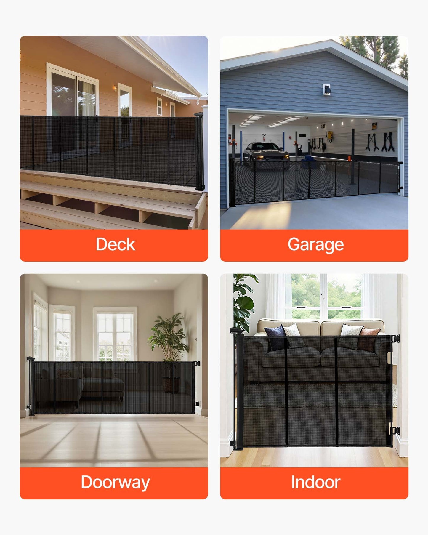 Retractable Baby Gate, Extends to 3050 mm Extra Wide, 980 mm Tall, with Reinforced Fiberglass Strips, Avoids Crawling Through, Mesh Dog Gate for Decks, Doorways, Garages, Indoor, Black