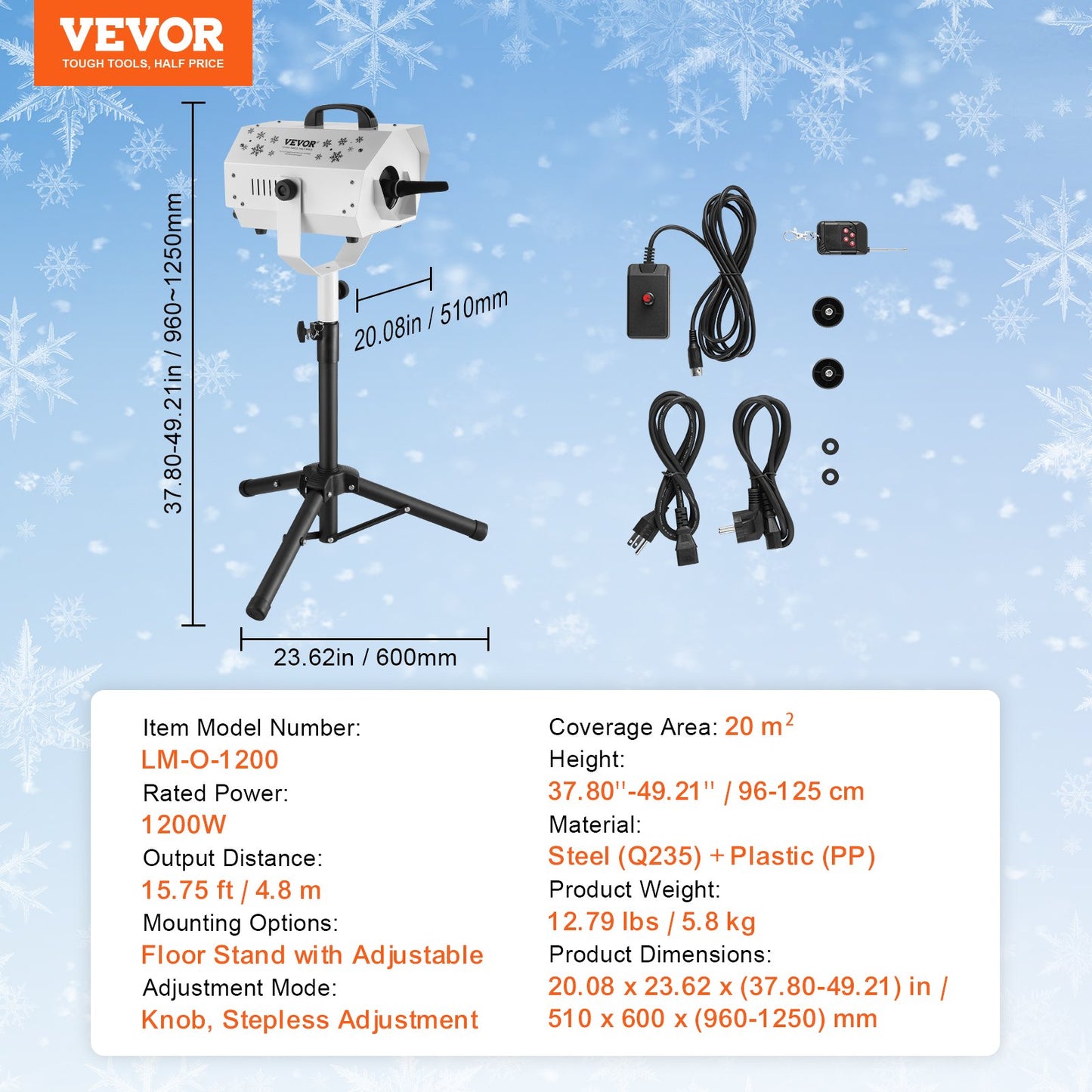 Snow Machine, 1200W, Snow Making Machine with Height Adjustable Stand, Indoor Wireless Remote Control Snowflake Maker, High Output Fake Snow Maker for Christmas Parties Wedding Stage Effect