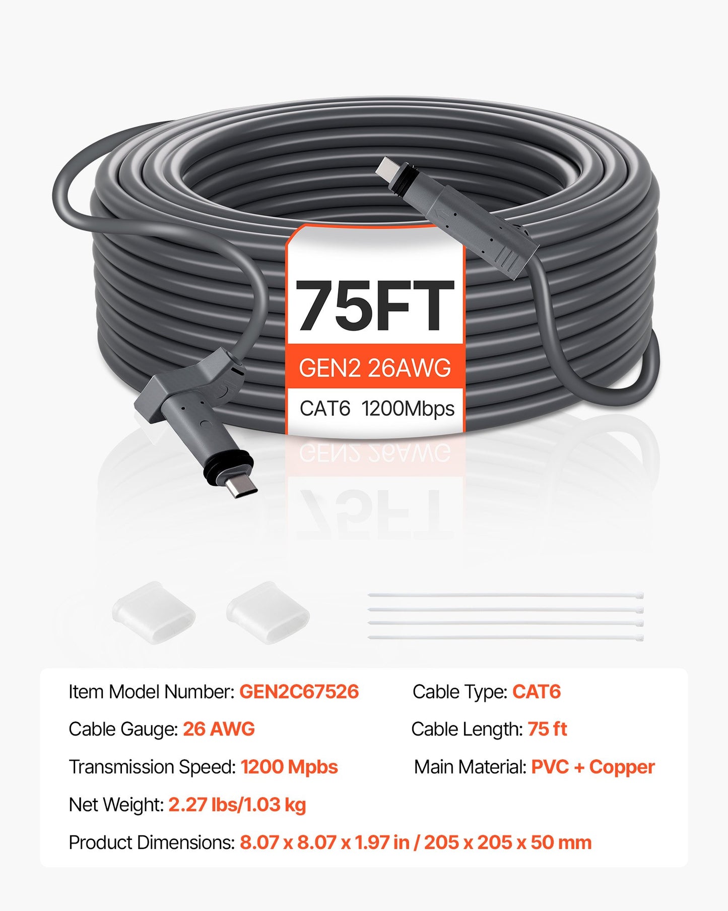 Starlink Gen 2-kabel 75 FT / 22,86 m förlängningskabel Standard generation 2 1200 Mps 26 AWG / 0,15 mm²