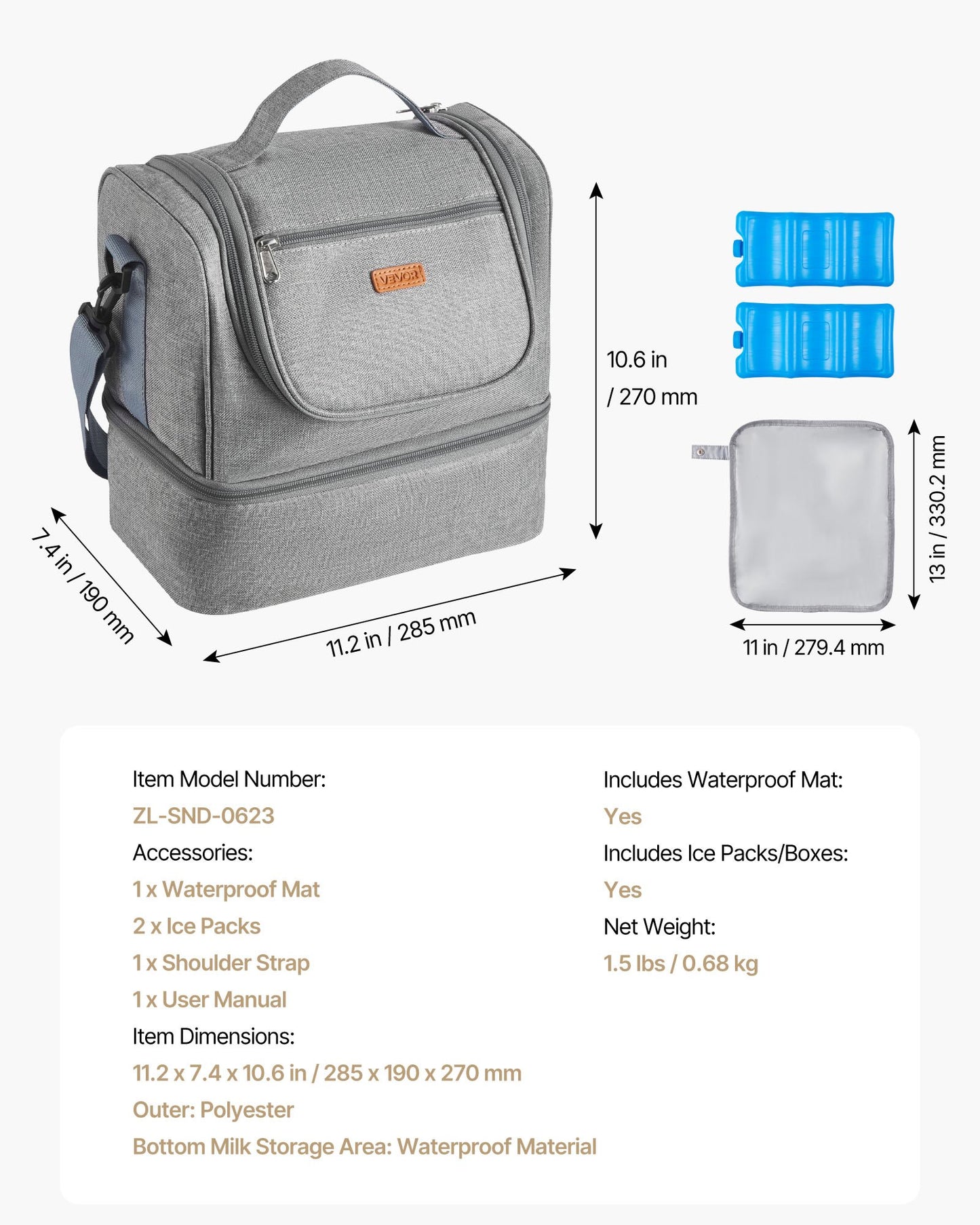 Breast Pump Bag, Breast Feeding Bag with Ice Pack, Fits for S1/S2, Pumping Accessories & Breastmilk Storage, Portable Pump Carrying Case for Work, Travel and Family Use, Grey
