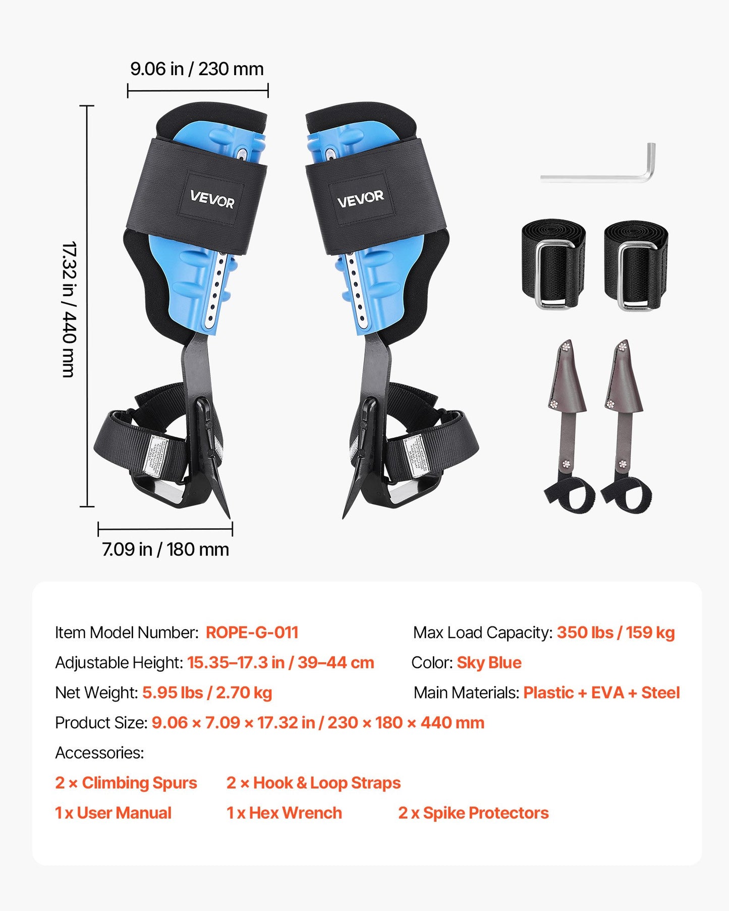 Tree Climbing Spikes, Height-Adjustable Tree Climbing Gear with Straps & Padding Cushion, 159 kg Load Capacity, Heavy Duty Steel Climb Spurs Arborist Equipment for Fruit Picking Hunting