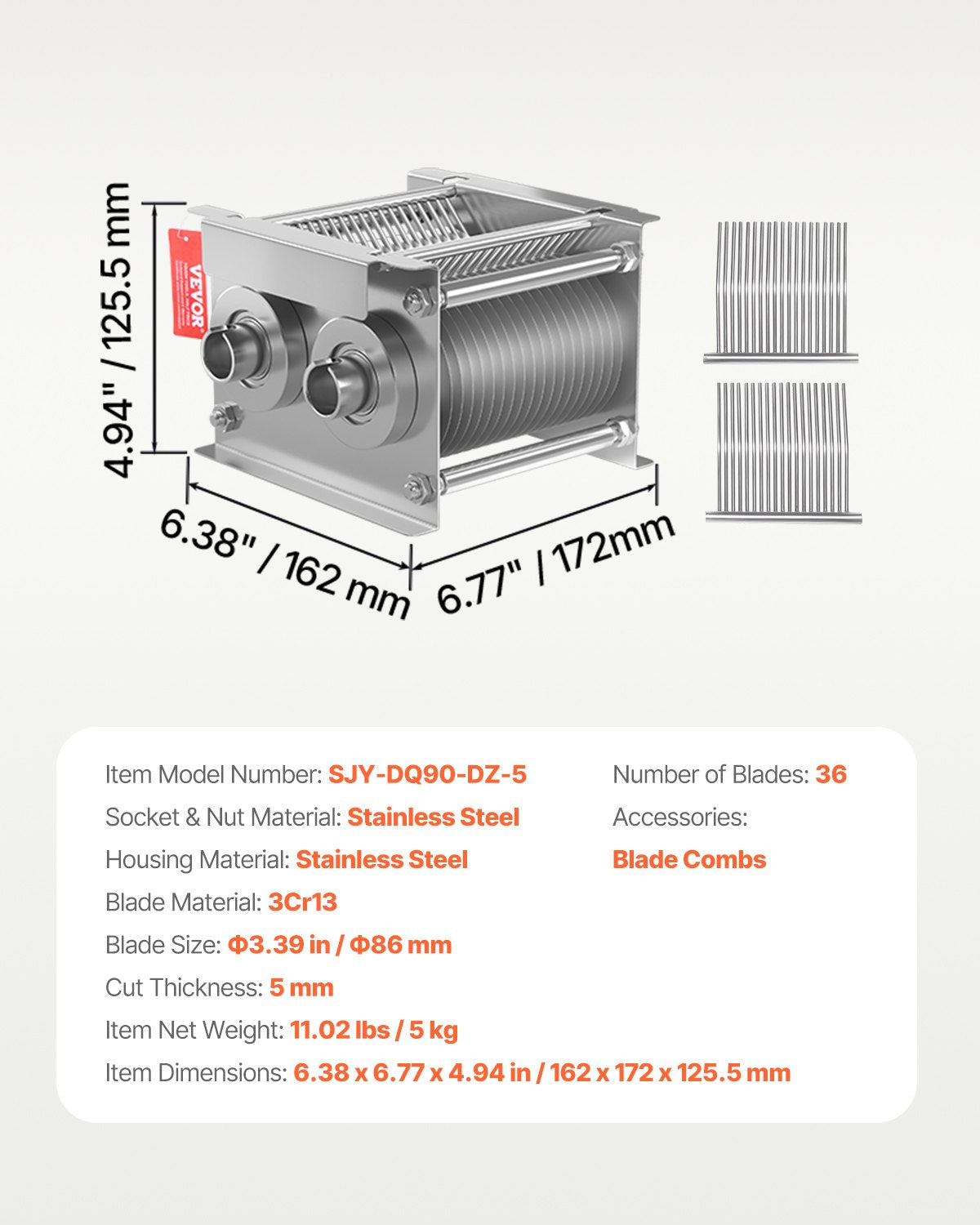 Köttskärmaskinsblad, 5 mm blad för kommersiell köttskärare, ett set blad för SJY-DQ90 köttskärmaskin, rostfritt stål, skärbladssats för benfritt kött, mjuka grönsaker
