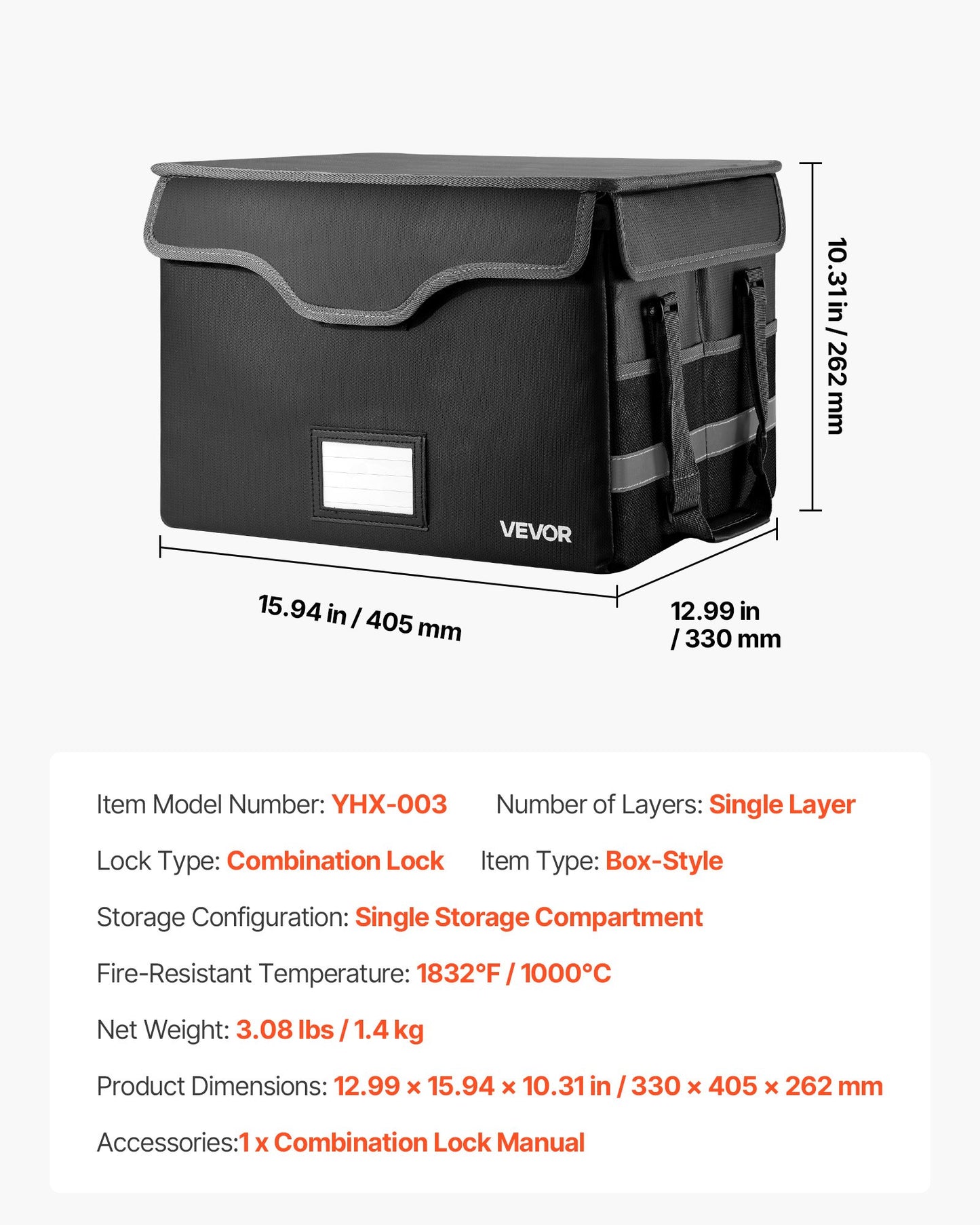 Brandsäker dokumentlåda, 1000 ℃ värmeisolerad brandsäker och vattentät låda med lås, bärbar filförvaring säkerhetsorganisatör hemmakontor resebruk, för pass, viktiga dokument och filer