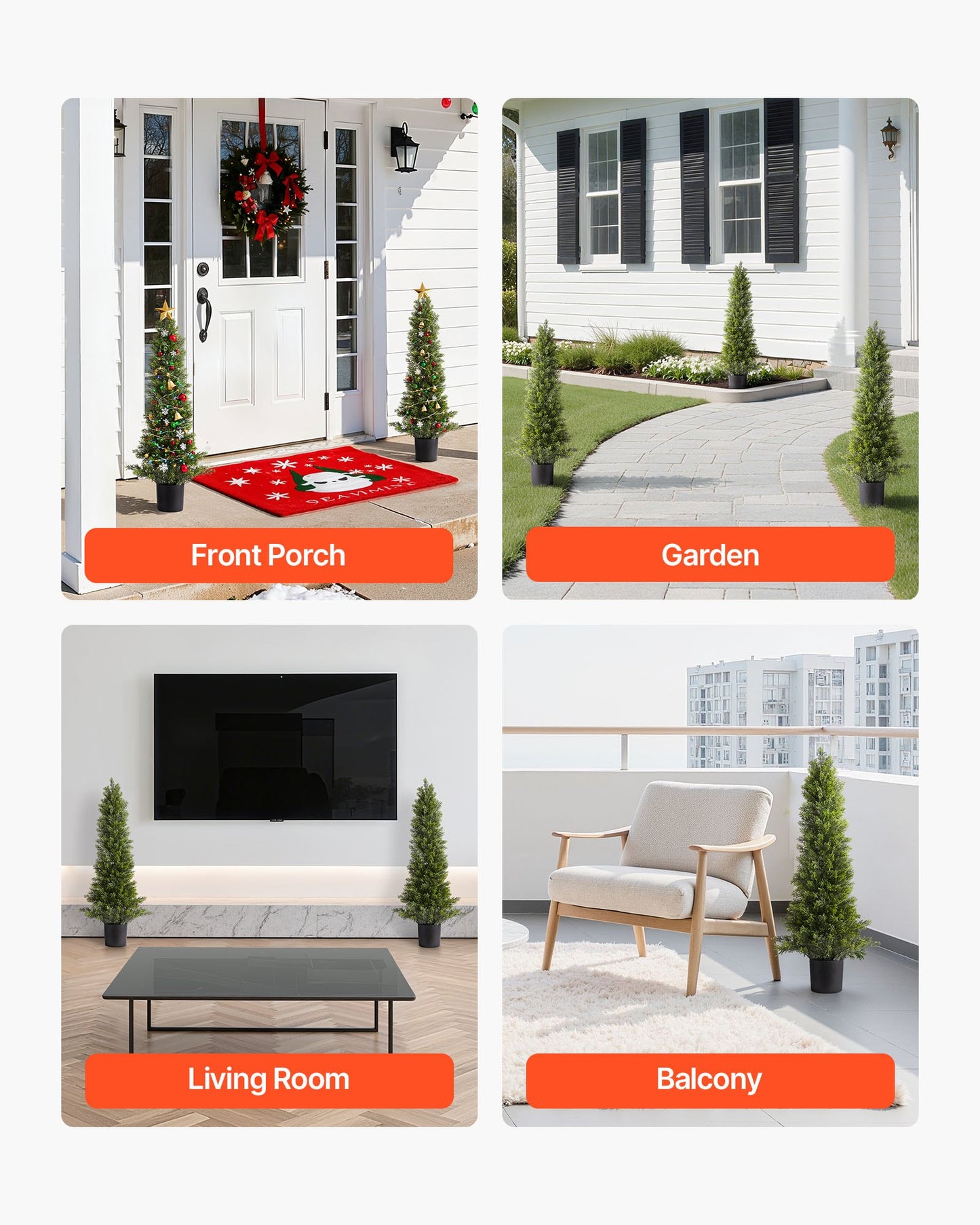 Artificial Topiary Cedar Trees, 2 Set 914mm Faux Pine Shrubs Plants, Fake Silk Tree Look Real, Easy Assembly for Decor Front Porch Outdoor Patio Garden Balcony Backyard Indoor Office