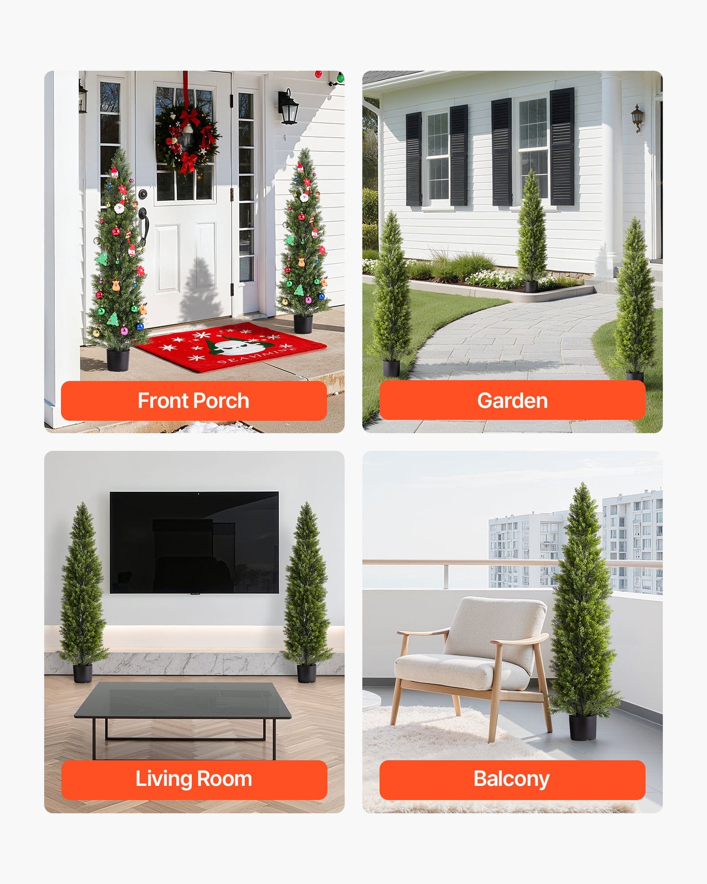 Artificial Topiary Cedar Trees, 2 Set 1524mm Faux Pine Shrubs Plants, Fake Silk Tree Look Real, Easy Assembly for Decor Front Porch Outdoor Patio Garden Balcony Backyard Indoor Office