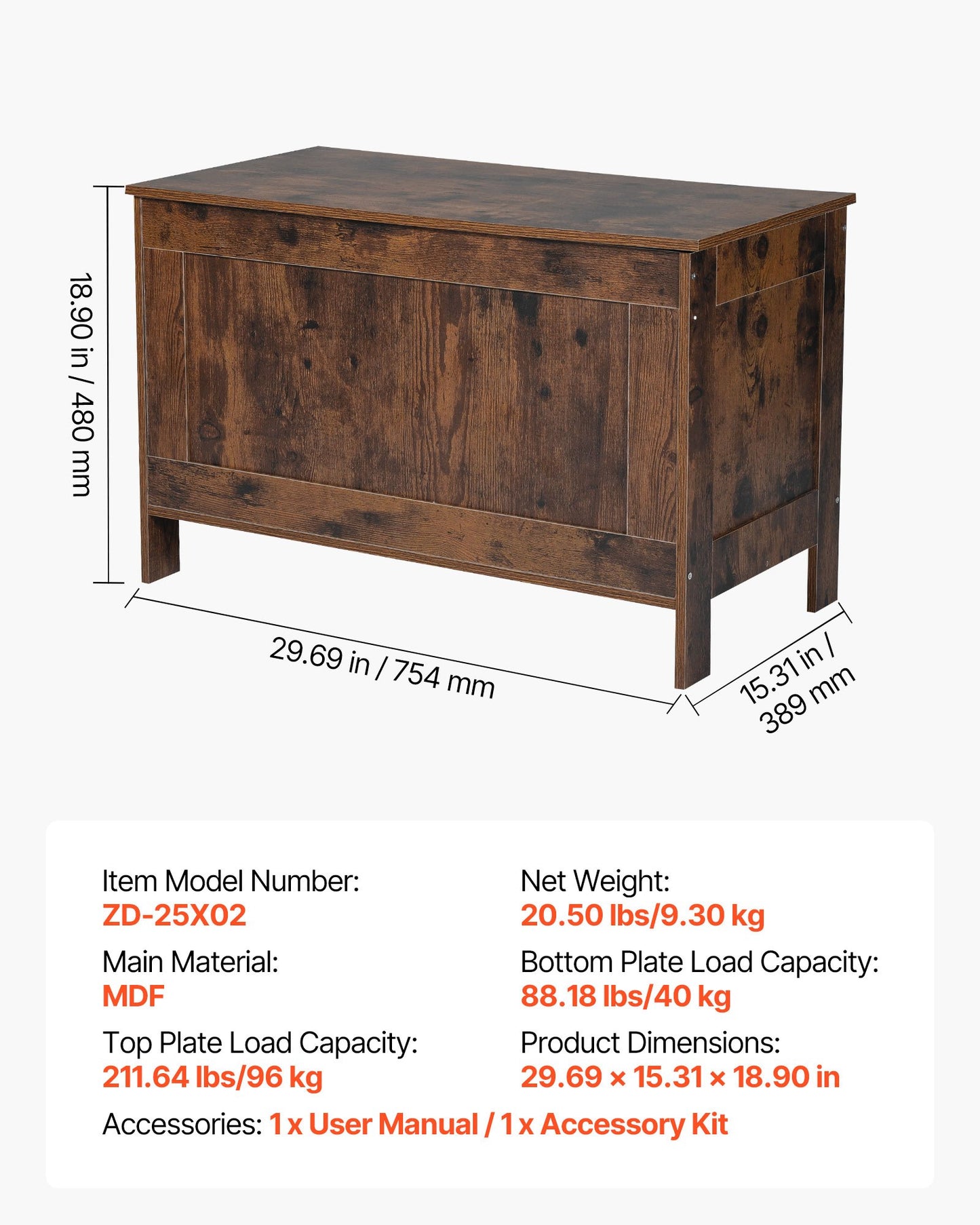Kids Storage Bench, Wooden Toy Box Chest, Large Storage Cabinet with Safety Hinge, Toddlers Retro Storage Bench for Playroom, Living Room or Entryway, 754 x 389 x 480 mm, Easy Assembly, Brown