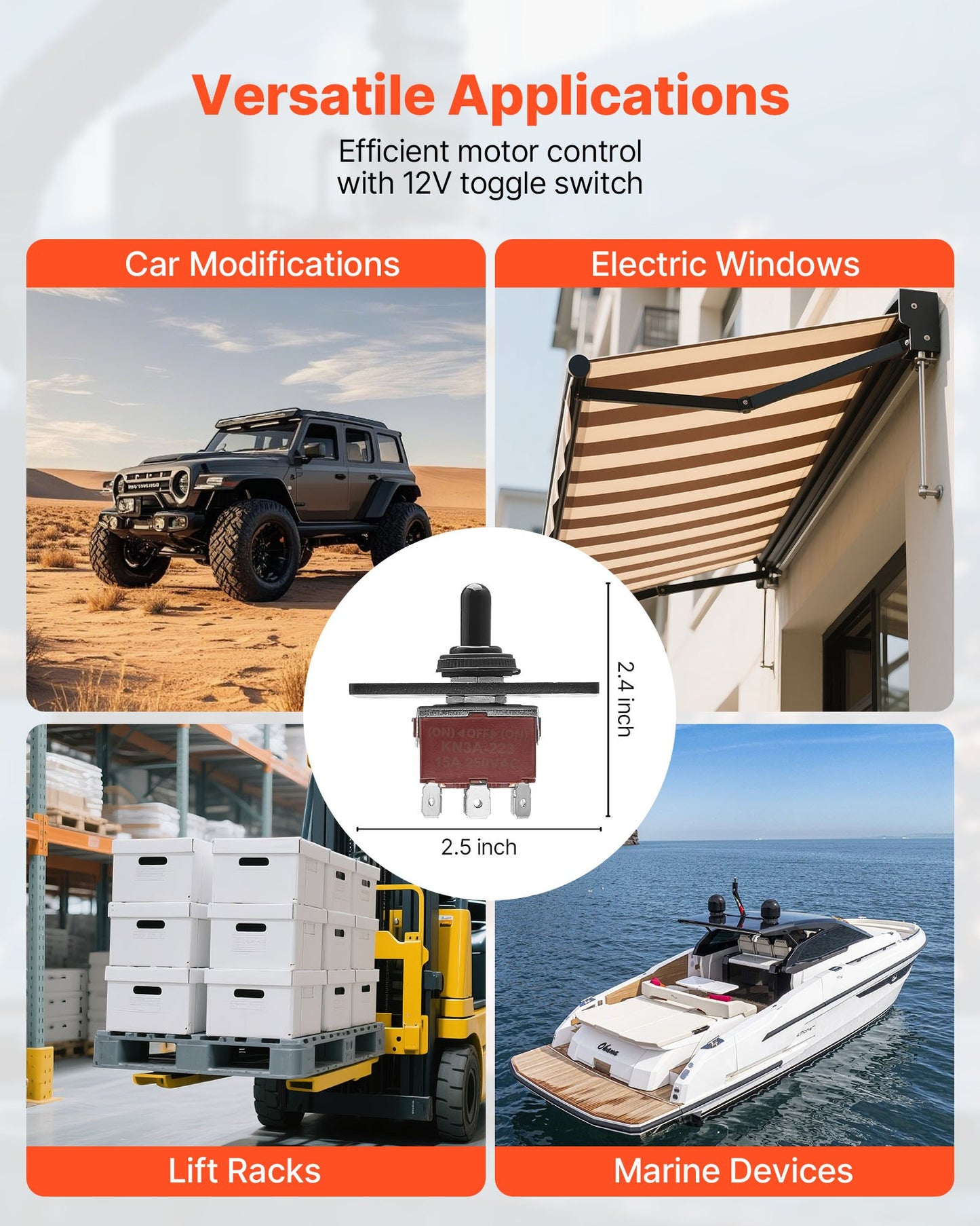 Vippströmbrytare, 6-polig momentan polaritetsomvändande vippströmbrytare (PÅ)-Av-(PÅ) DC 12V/30A AC 250V/15A - med upp-ner-monteringspanel och vattentät dammskydd för bil, marin, båt