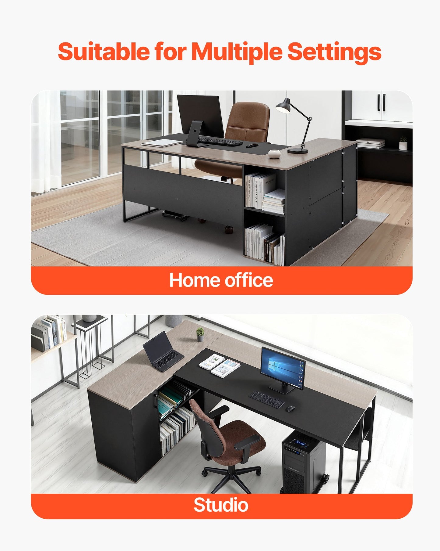 L-Shaped Executive Desk, Large Modern Office Table with Drawers & Storage Cabinet, Heavy Duty Wooden Executive Table with CPU Stand, 158.7 KG Load Capacity, Easy Assembly, for Work Study Writing