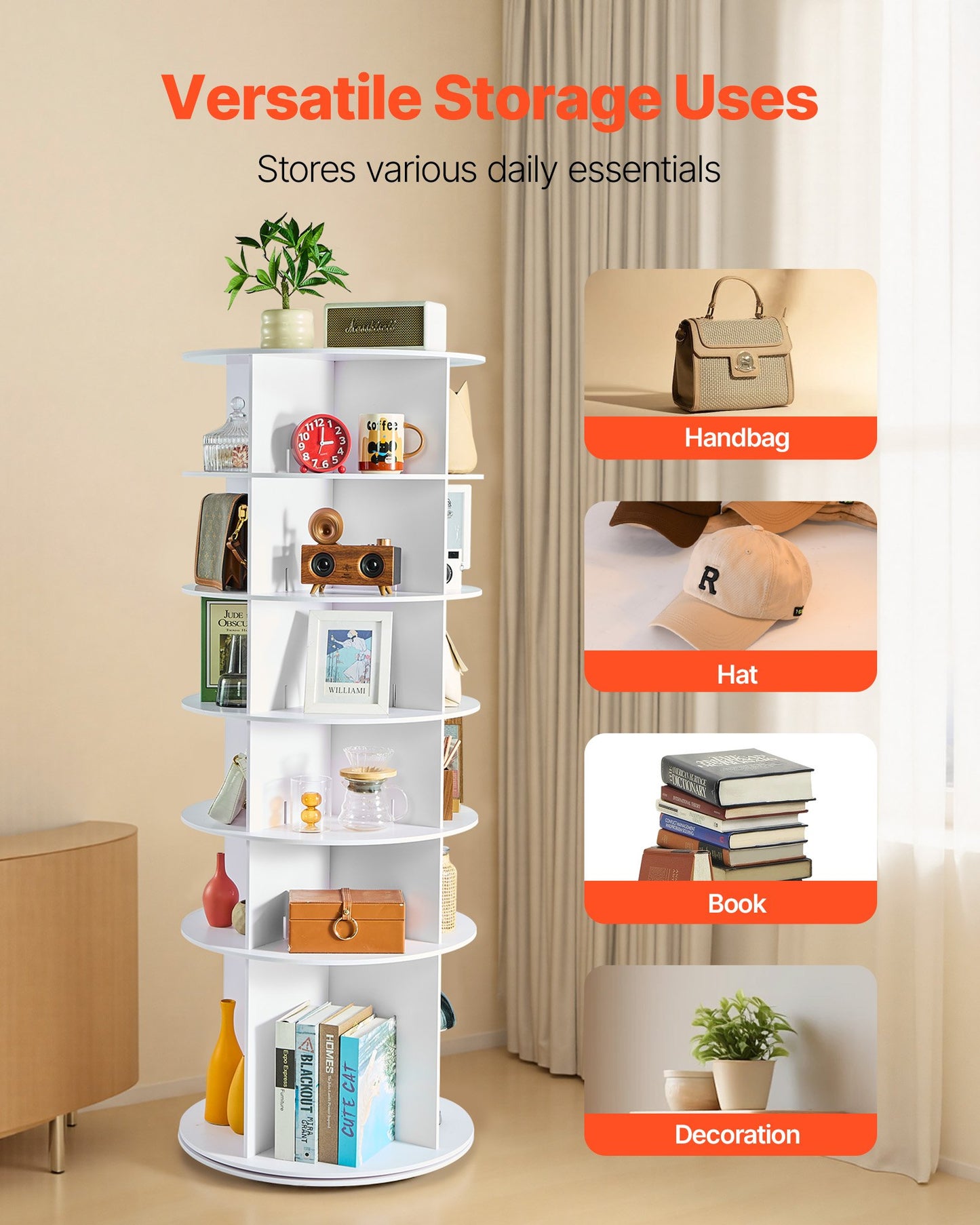 6 Tiers Rotating Shoe Rack Tower, 360° Spinning Shoe Rack, Revolving Storage Round Carousel Display, Freestanding Lazy Susan Organizer Display for Bedroom, Living Room, Entryway, Closet, White