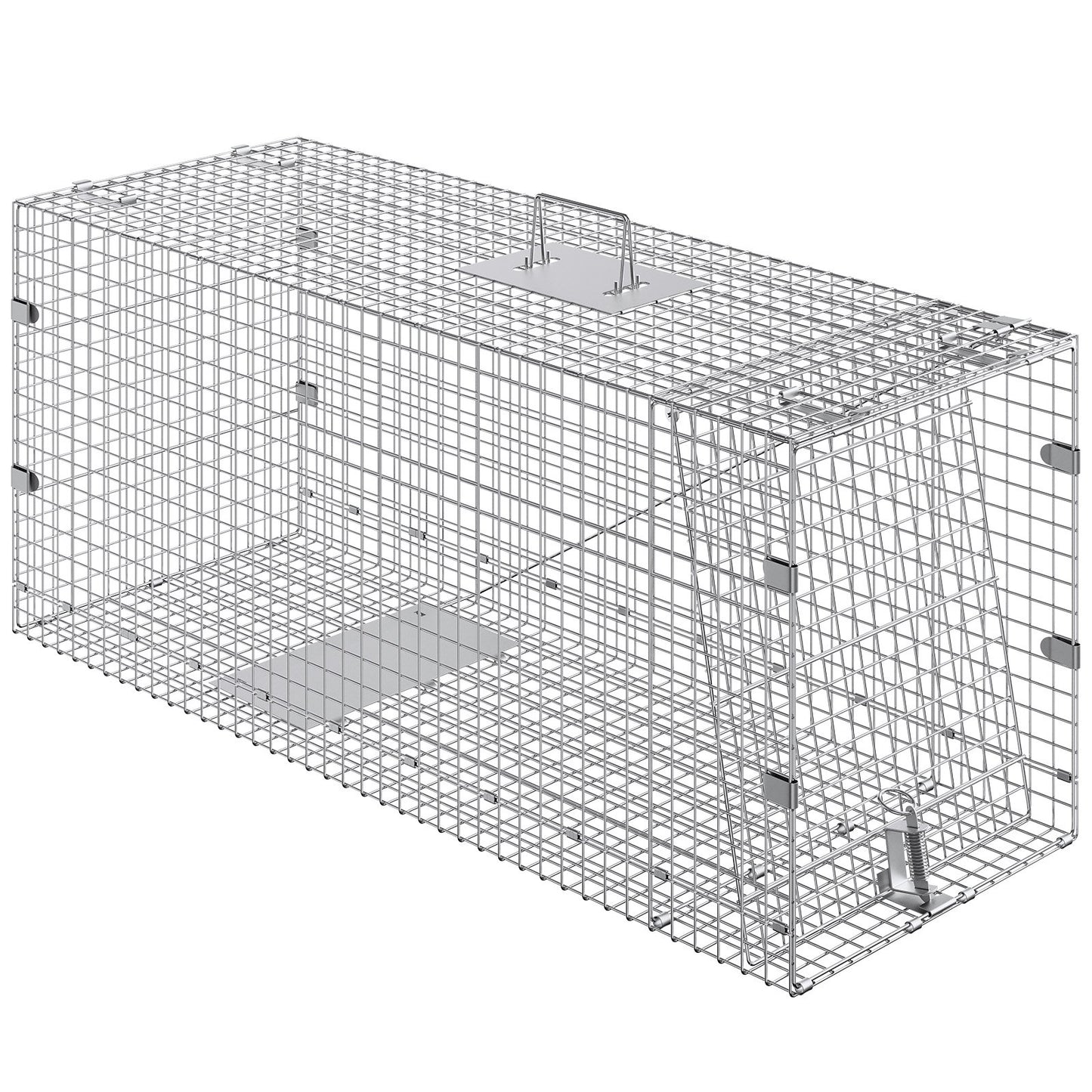 Live Animal Cage Trap, 50" x 20" x 26" Humane Cat Trap Galvanized Iron, Folding Animal Trap with Handle for Stray Dogs, Armadillos, Raccoons, Marmots, Foxes