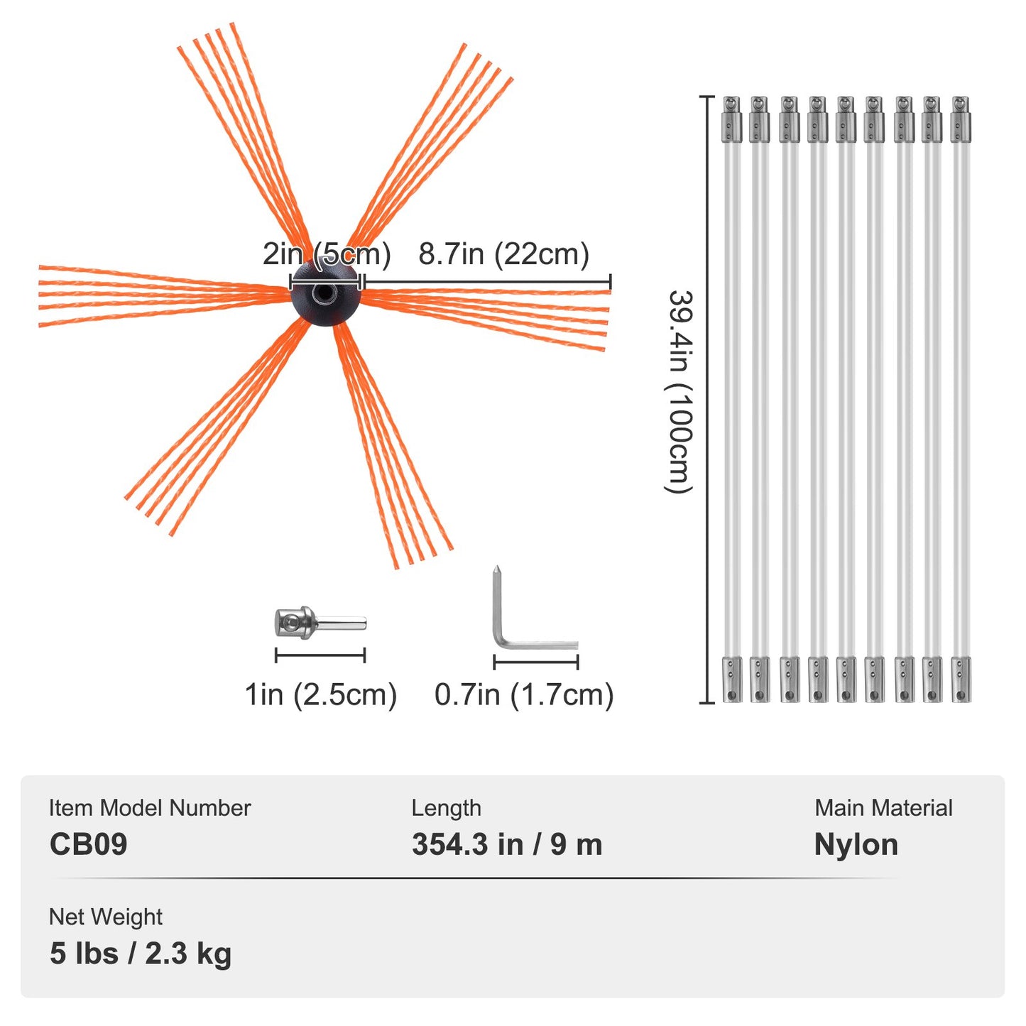 9 m Chimney Sweep Kit, w/ 9 Reinforced Nylon Flexible Rods, Ergonomic Chimney Cleaning Brush, 360-Degree Brush Chimney Cleaner, Rich Accessories for Fireplace Flue Home Use Fits most Pipes