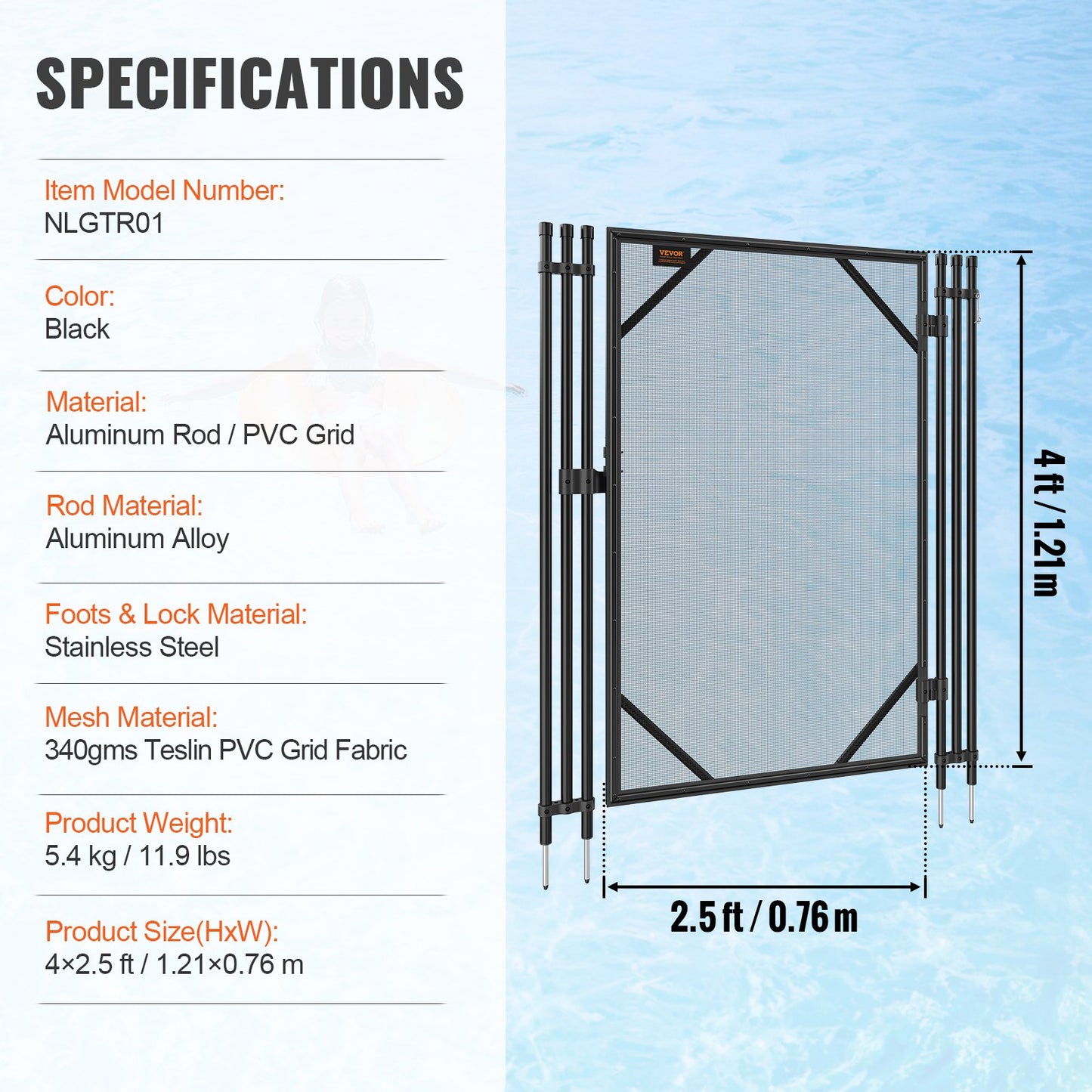 Pool Fence Gate 121.9 cm x 76.2 cm Removable Inground Pool Gate for Kids Security