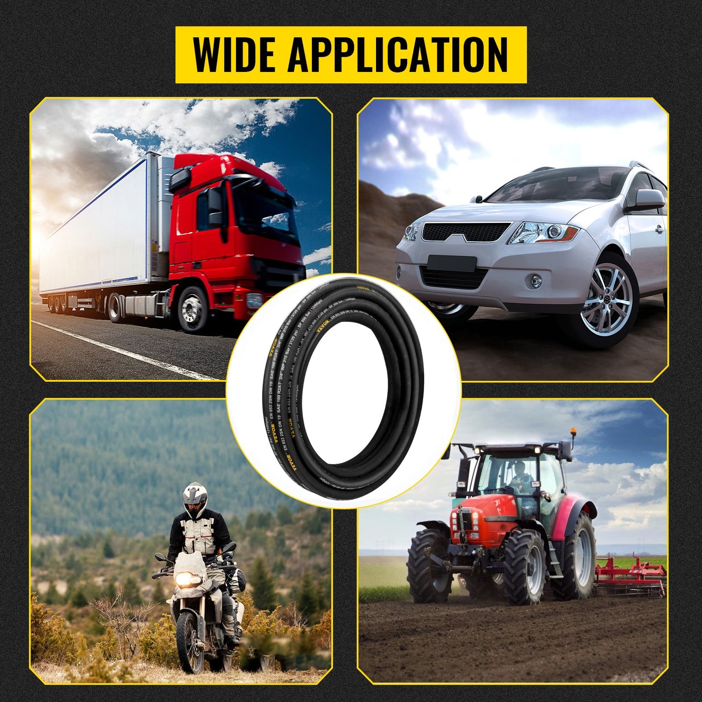 Hydraulic Hose 1/4 inch x 328 ft, Coiled Hydraulic Hose 5800 PSI, Rubber Hydraulic Hose with 2 High-Tensile Steel Wire Braid, Bulk Hydraulic Hose -20℃ to 140℃, Hydraulic Oil Flexible Hose