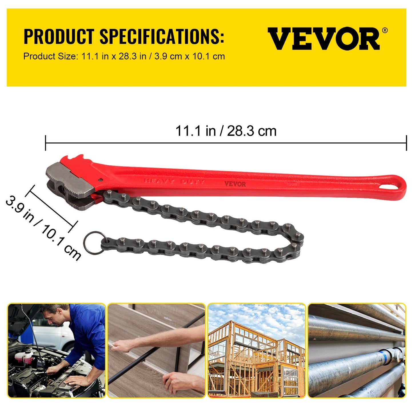 Chain Wrench Pipe 36inch,Heavy Duty Oil Filter Chain Wrench Capacity 4-1/2 to 7-1/2inch ,Chain Wrench 30inch (760 mm) Chain Length Plumbing Pipe Tool