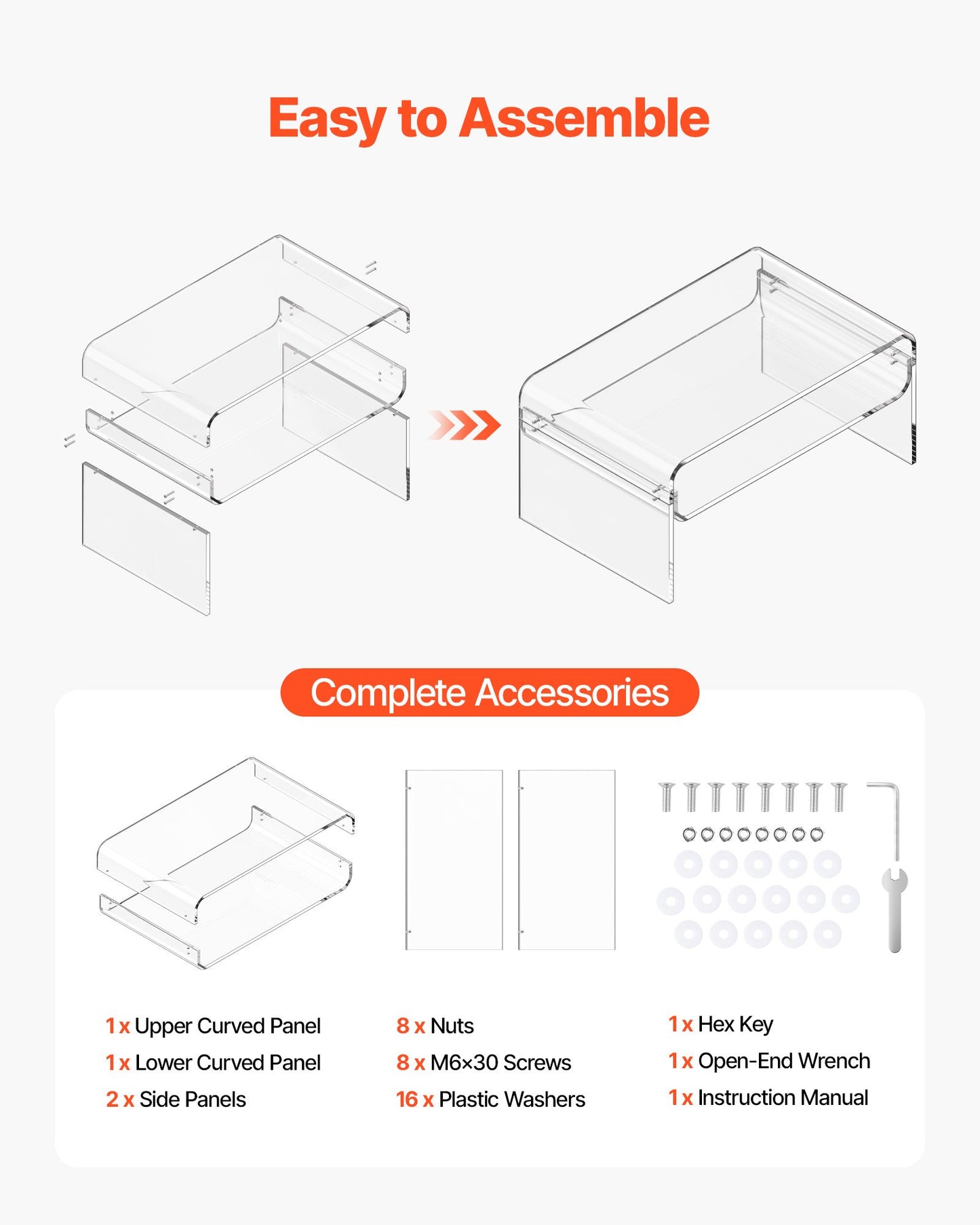 Soffbord i akryl, mittbord i två nivåer med förvaringshylla, modernt rektangulärt soffbord i akryl, perfekt för matsal, köksö, restaurang, kontor, 50 x 80 x 38 cm (transparent)