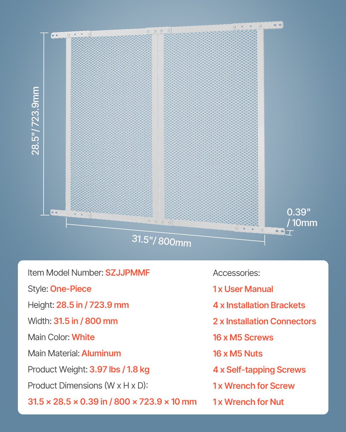 RV Screen Door Protector, 800x723.9 mm Door Grille, Easy to Install and Disassemble, Reinforced Breathable Protective Mesh, Aluminum Alloy Camper RV Entry Protector for Pet Protection, White