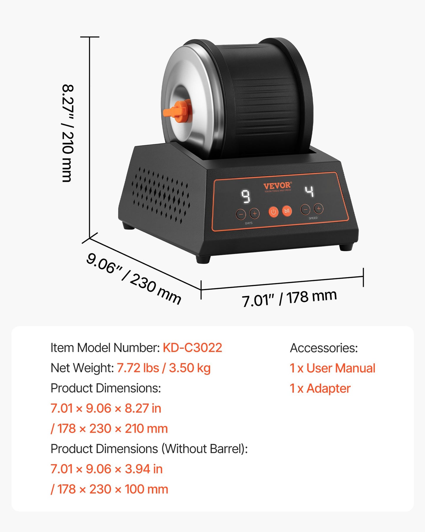 Rock Tumbler Kit, Rock Polishing Kit, 4 Speed Settings 9-Day Polishing Timer Stone Polishing Kit, Belt-Free Rock Polisher with Adapter & Overload Protection, Rock Polisher for Adults Kids
