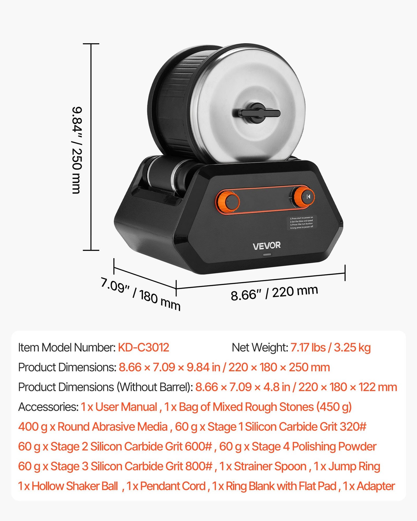 Rock Tumbler Kit, Rock Polishing Kit, 4 Speed Settings 9-Day Polishing Timer Stone Polishing Kit, Rock Polisher with Rough Gemstones and Polishing Grits, Rock Polisher for Adults Kids