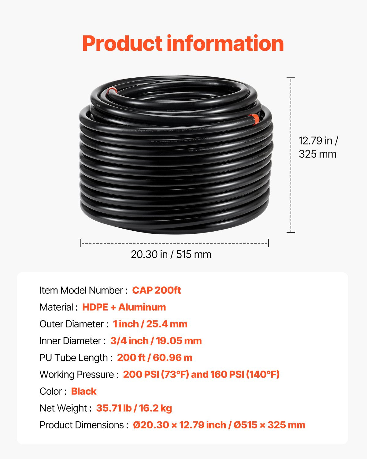 Air Compressor Line Kit, 200FT x 3/4", HDPE-Aluminum Compressed Air Piping System, Leak-Proof & Easy-to-Install, Compressed Air Line Tubing Kit for Garages Workshops, Black