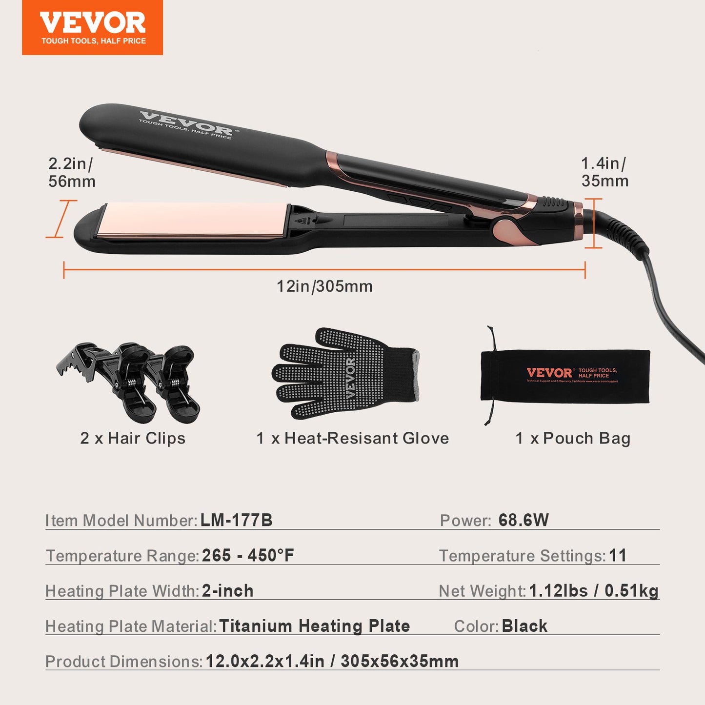 Hair Straightener, 2-inch Titanium Flat Iron - with Infrared Technology and Negative Ions, Fast Heating Hair Straightener Flat Iron with LCD Display and 11 Temp Levels for Salon Home Travel