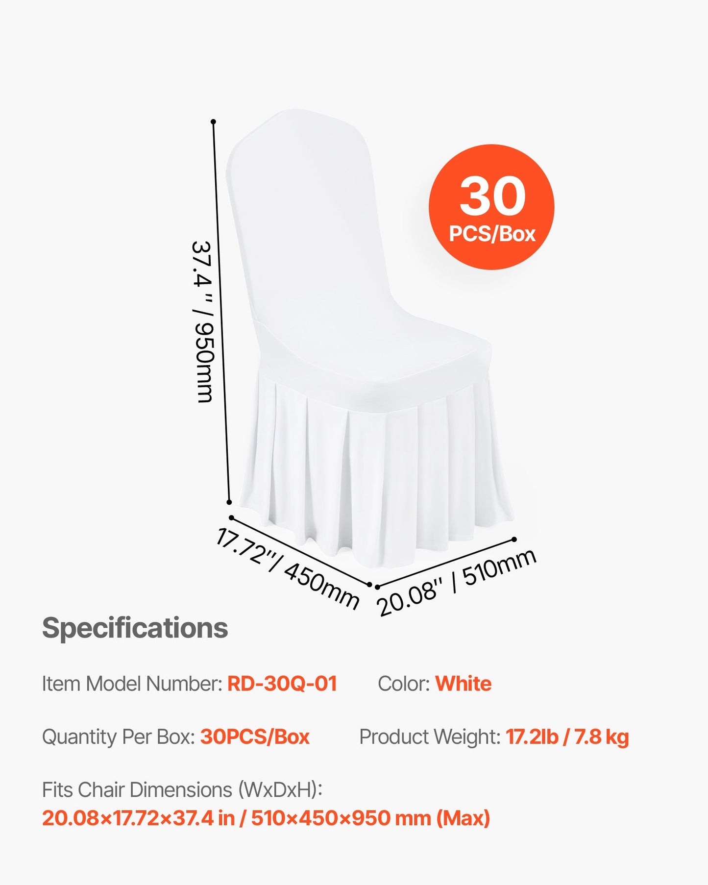30 Pcs White Chair Covers, Polyester Spandex Chair Cover, Stretch Slipcovers for Wedding Party Dining Banquet Flat-Front Chair Covers, Fits Chair Measures up to 20.08 x 17.72 x 37.4 inch