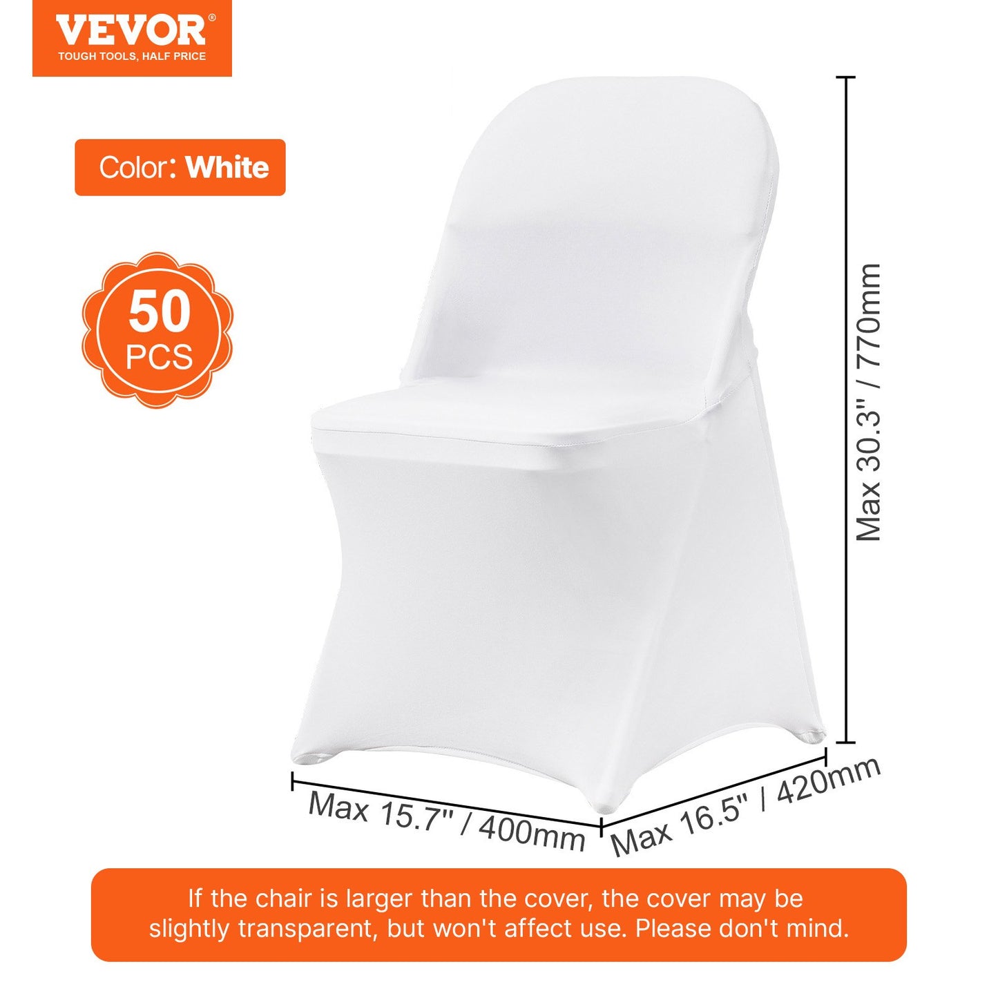 Stretch Spandex Folding Chair Covers, Universal Fitted Chair Cover, Removable Washable Protective Slipcovers, for Wedding, Holiday, Banquet, Party, Celebration, Dining (50PCS White)