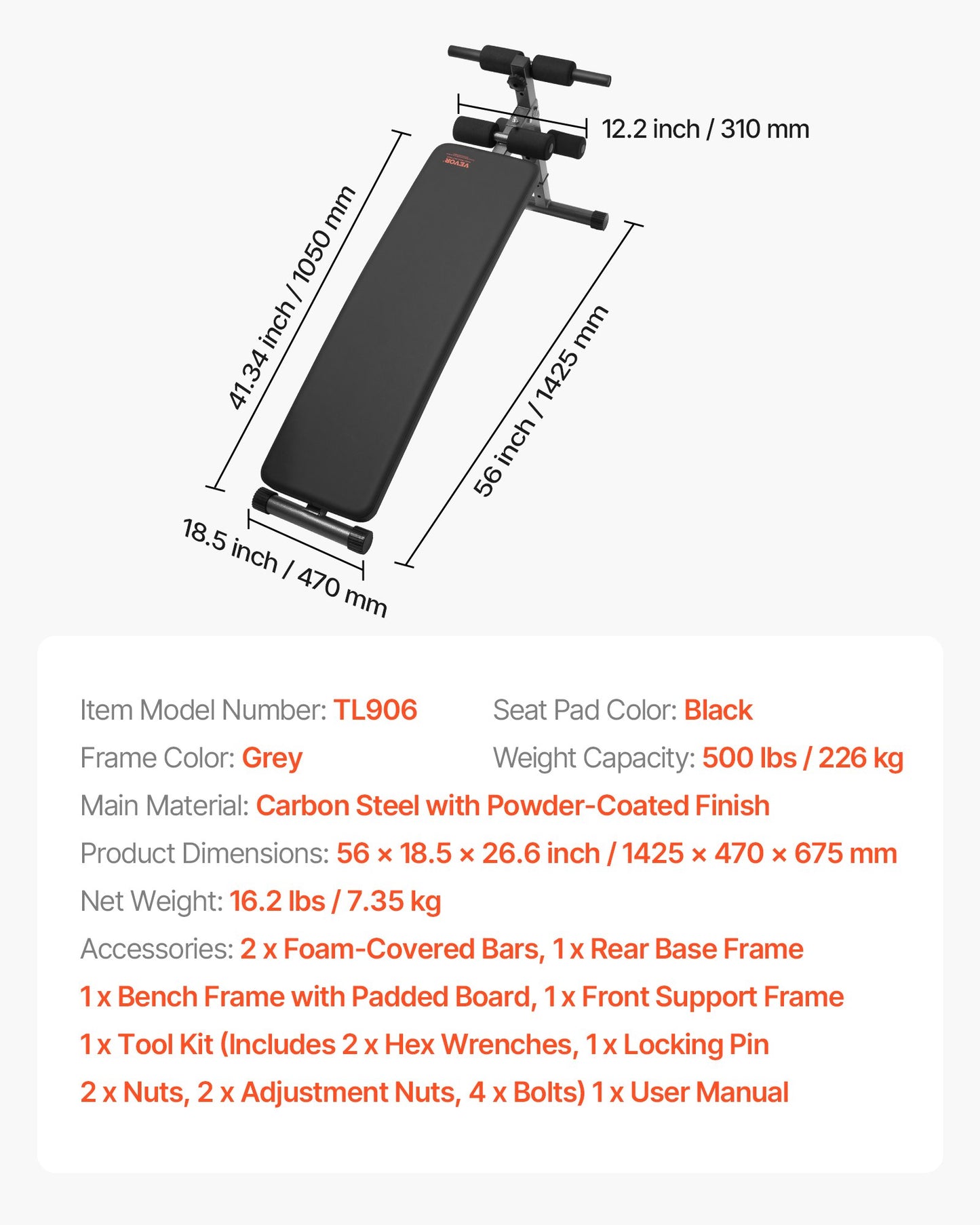 Sit Up Bench, Folding Curved Decline Ab Bench, with 5 Adjustable Height Settings, Heavy-Duty Steel, Non-Slip Design, 226 Kg Capacity for Home Gym Workouts, Strength Training, Full Body Muscles