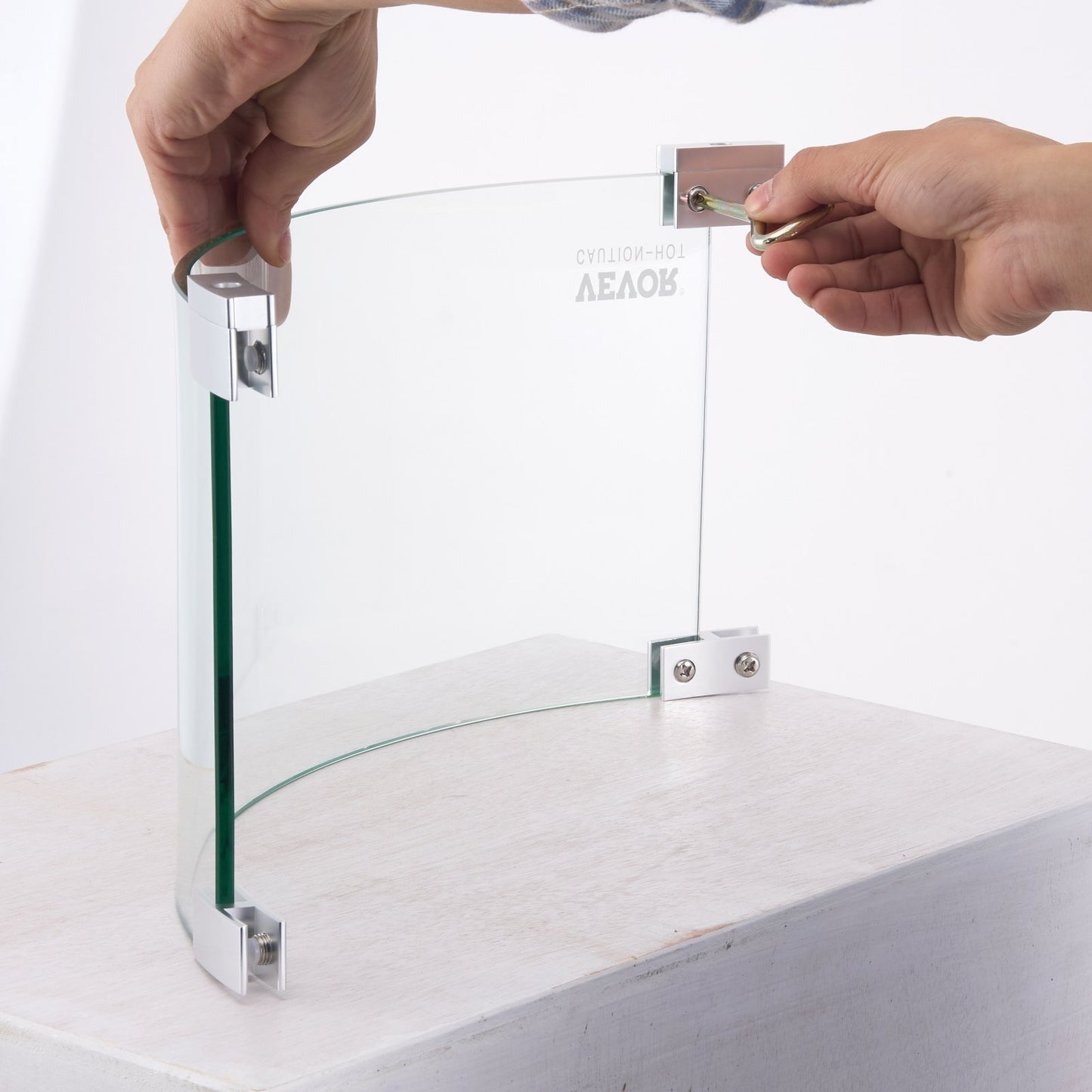 Vindskydd för eldstad, 26 x 26 x 6 tums glasflamskydd, runt glasskydd, 1/4-tums tjockt eldbord, flamskydd i klart härdat glas, fötter i aluminiumlegering för propan, gas, utomhusbruk