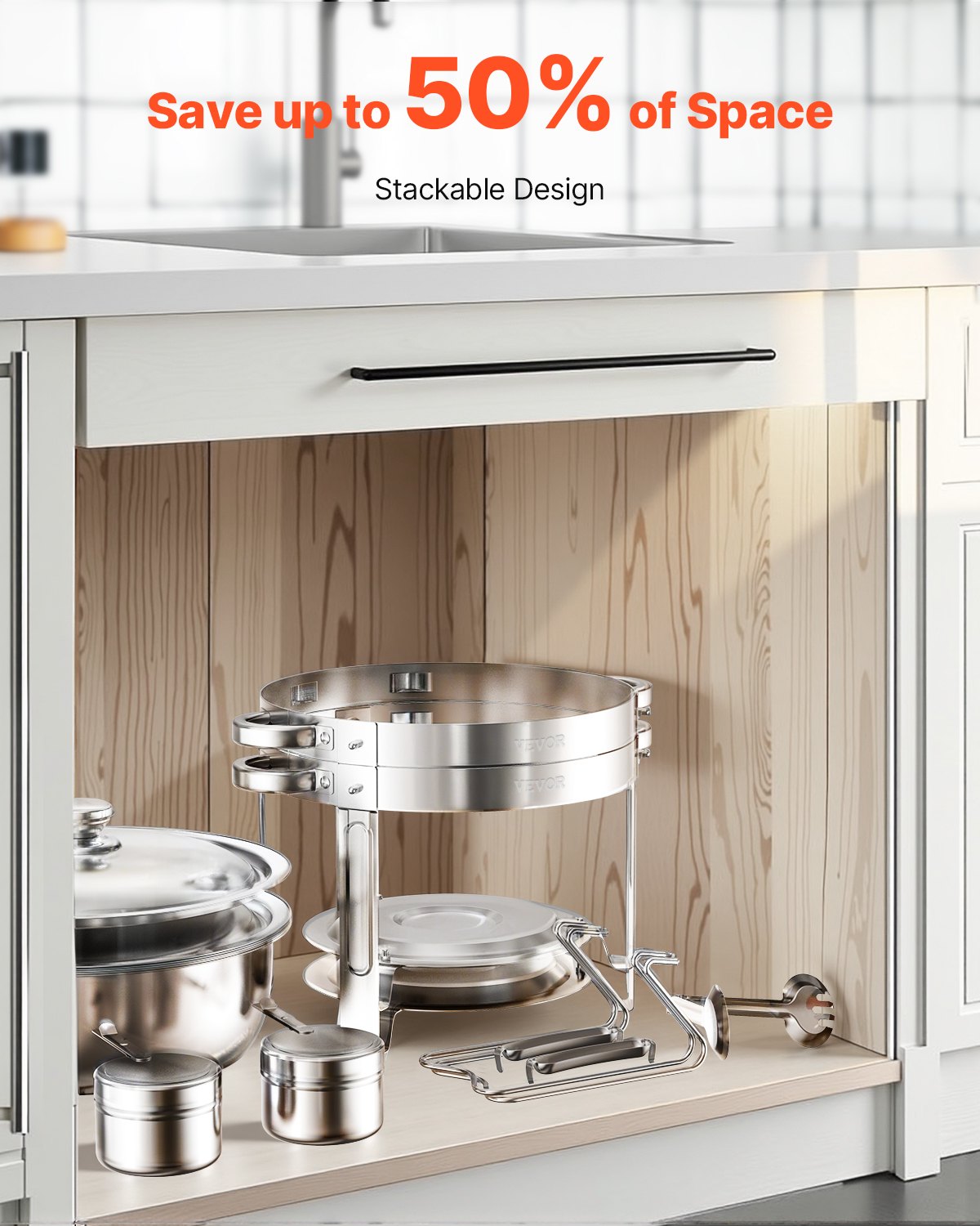 Varmfatbufféset, 5 liter 2-pack, varmfat i rostfritt stål med 2 fullstora stekpannor, rund cateringvärmare med lock, vattenpanna, hopfällbart stativ, för bröllop, fester, banketter, silver