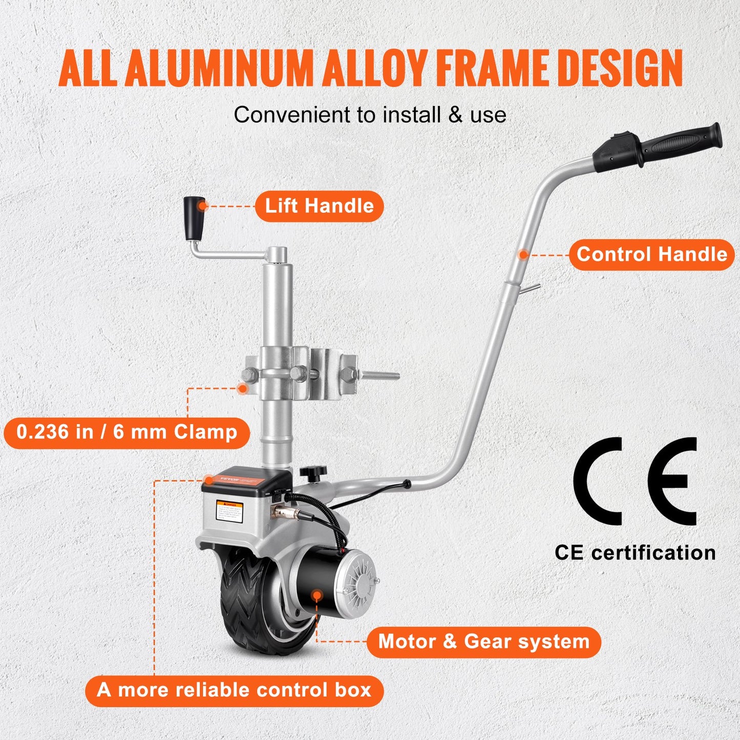 Electric Trailer Dolly, 2268 kg Towing Capacity, 350W 12V Trailer Jockey Wheel with 6.7 m/min Moving Speed, 30.5 cm-62.9 cm Adjustable Clamp Height & 20.3 cm Rubber Tire, for Moving Trailer Caravan Boat