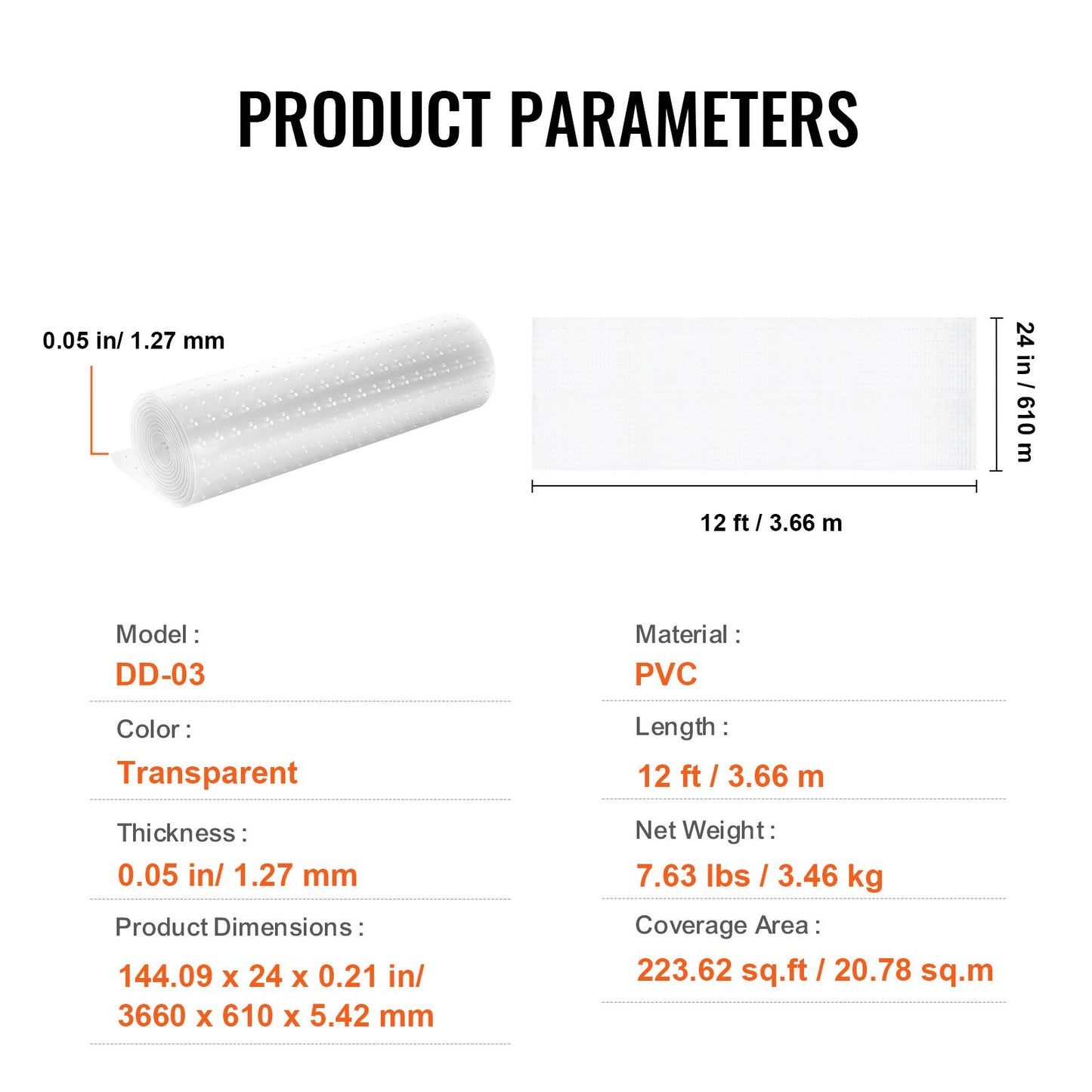 Carpet Protector for Pets, 24" x 12' PVC Scratch-Proof Cat Carpet Protector for Doorway, Anti-Slip Cat Scratch Protector Mat, Easy to Cut Plastic Carpet Scratch Stopper, Cat Scratch Guard Carpet