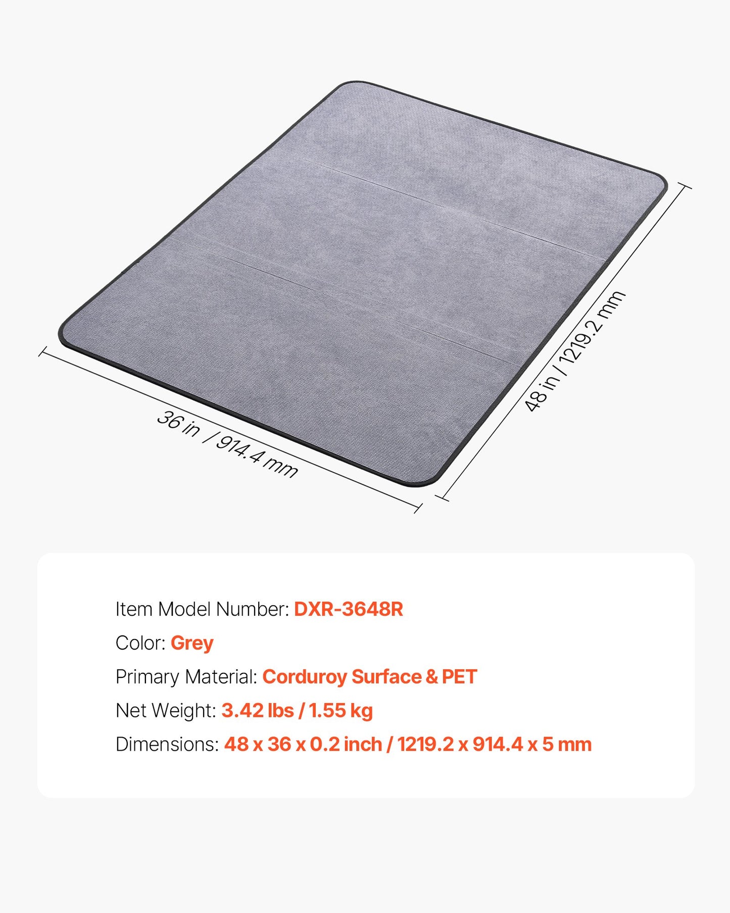 Chair Mat, 915 x 1225 mm Office Chair Mat for Hard Floors, Floor Protector for Rolling Chairs, Corduroy Surface, Non-Slip & Easy to Clean, Smooth Glide Under Desk Rug for Home Office (Grey)