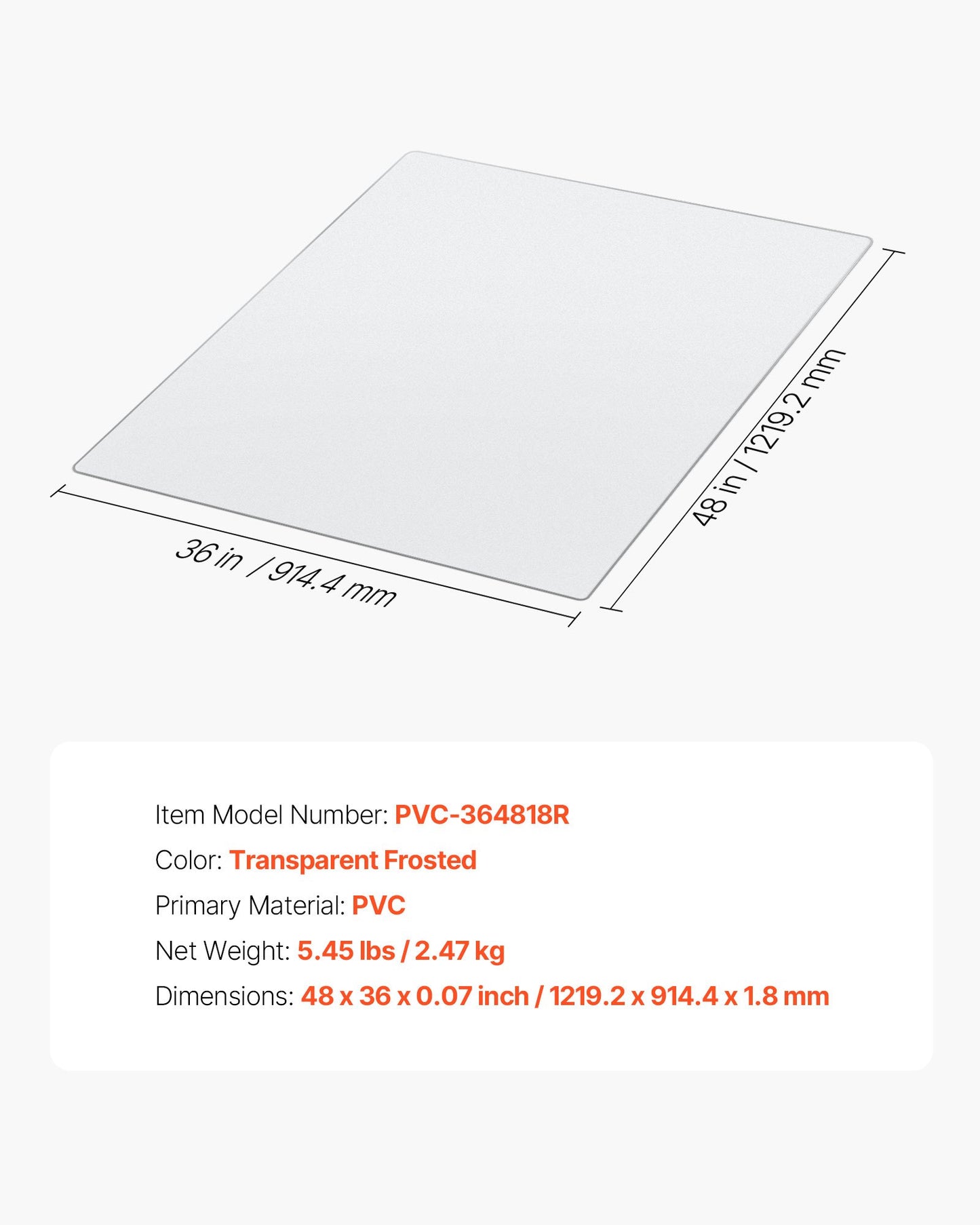 Chair Mat, 915 x 1225 mm Transparent Office Chair Mat for Hard Floors, Floor Protector for Rolling Chairs, Non-Slip & Easy to Clean, Smooth Glide Under Desk Rug for Home Office (Rectangular)