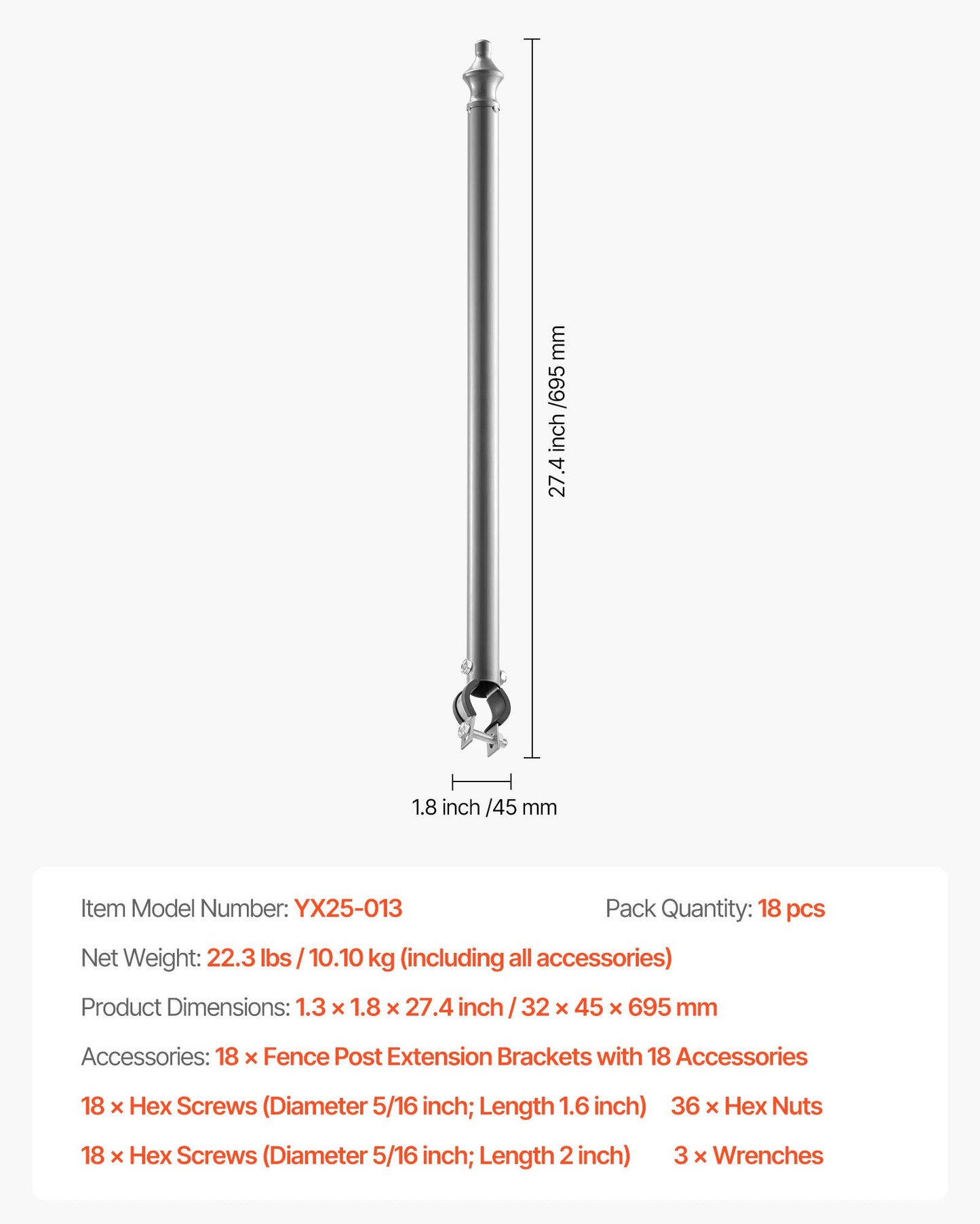 Kedjelänkstaketförlängningar, 18-pack 695 mm förlängningshöjd, galvaniserad stolpförlängare för 32 till 38 mm topp på staketet, U-fäste, taggtrådsförlängningsarm för avskildhet, förhindrar att hundar hoppar ut