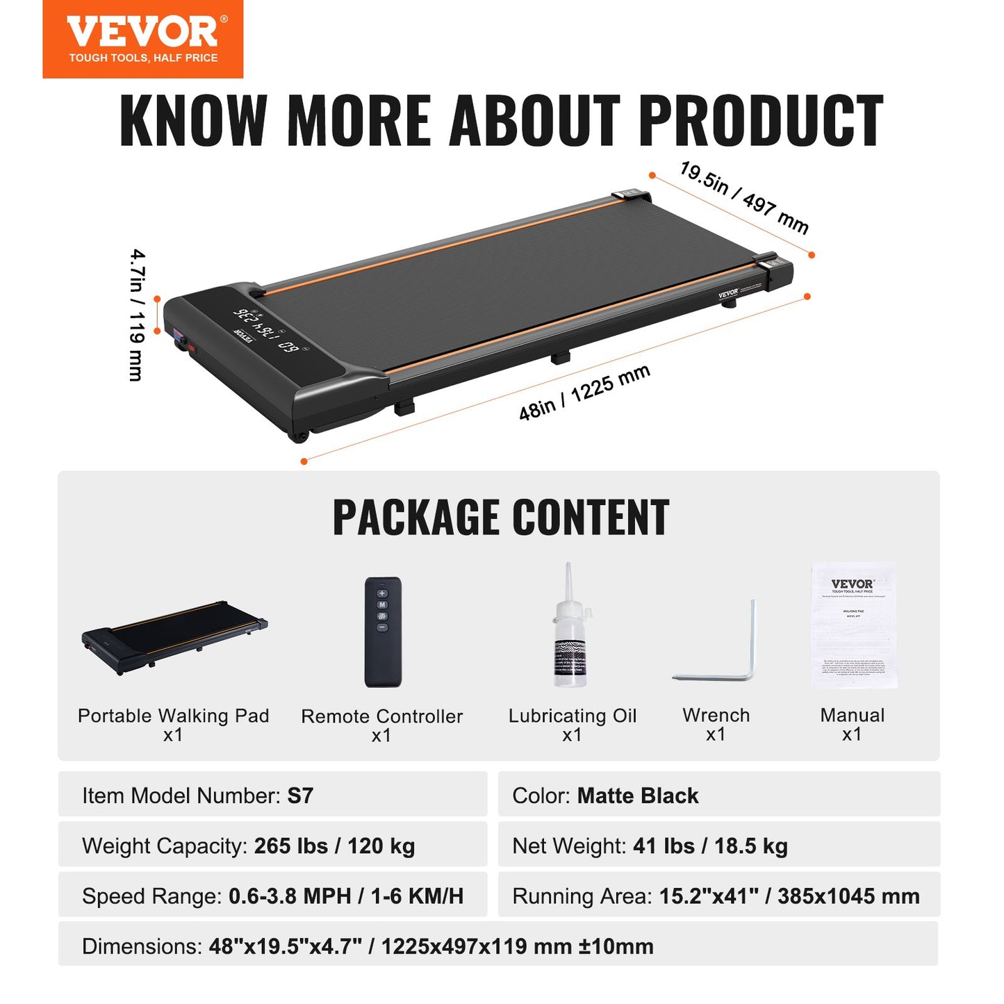 Gångmatta, löpband för under skrivbordet för hemmakontor, fungerande joggingmaskin, 115 kg kapacitet 2,5 hk bärbar lättviktig gångmatta, med fjärrkontroll och LED-display