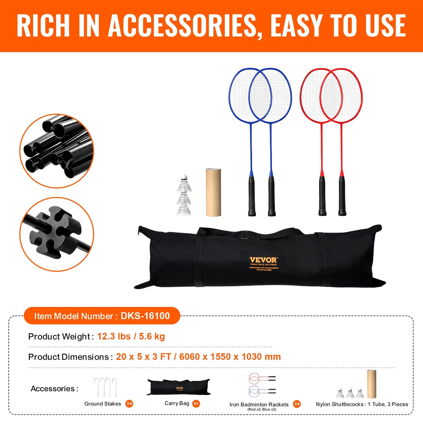 20ft Badminton Net Set Outdoor Portable Volleyball Pickleball Tennis Net