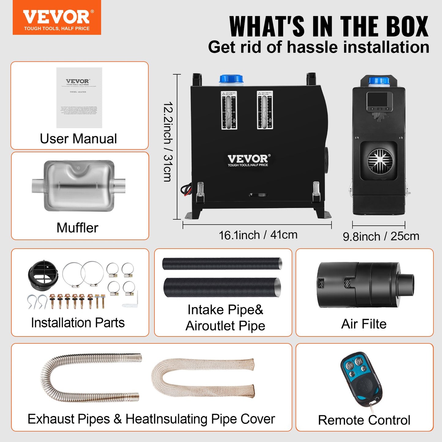 8KW Diesel Air Heater, Diesel Parking Heater, All in One 12V Truck Heater, One Outlet Hole, with Black LCD Switch, Fast Heating Diesel Heater, For RV Truck, Boat, Bus, Car Trailer, Caravan