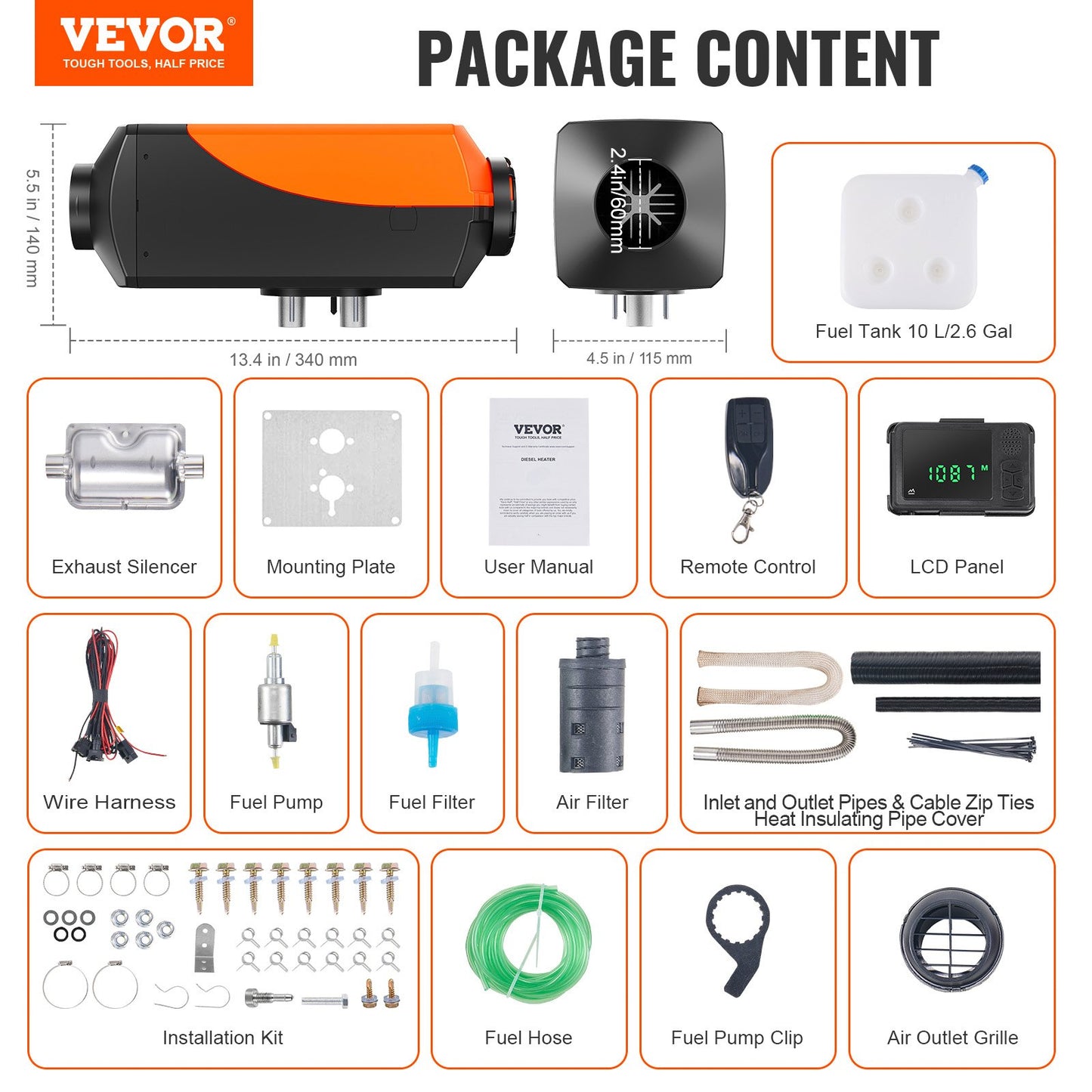 Bluetooth App Control Diesel Air Heater, 12V 2KW Diesel Heater with Automatic Altitude Adjustment, Remote Control and LCD, Diesel Parking Heater for RV Trailer Camper Van Boat