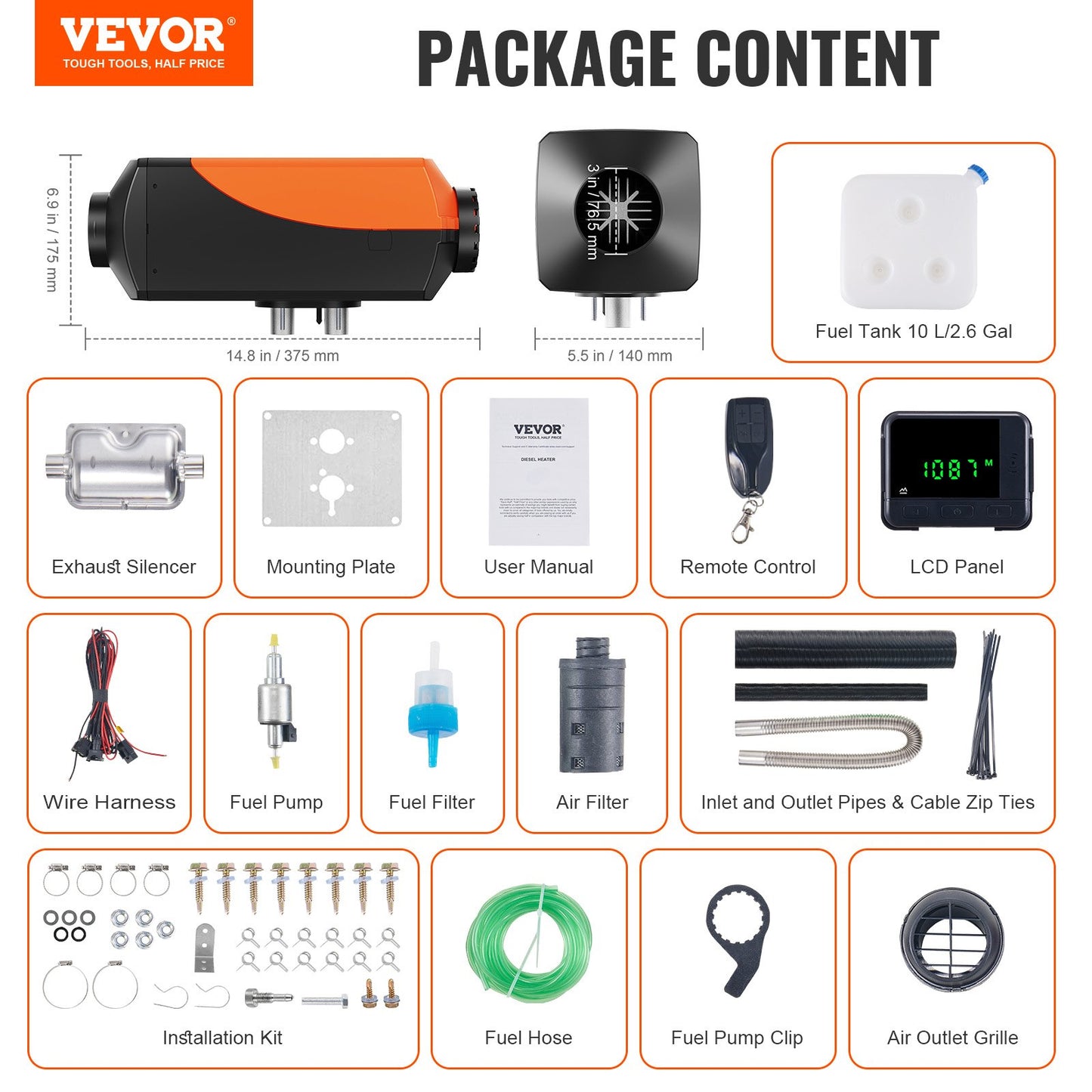 Diesel Air Heater 12V 5KW LCD Display Remote Control for Car Bus RV