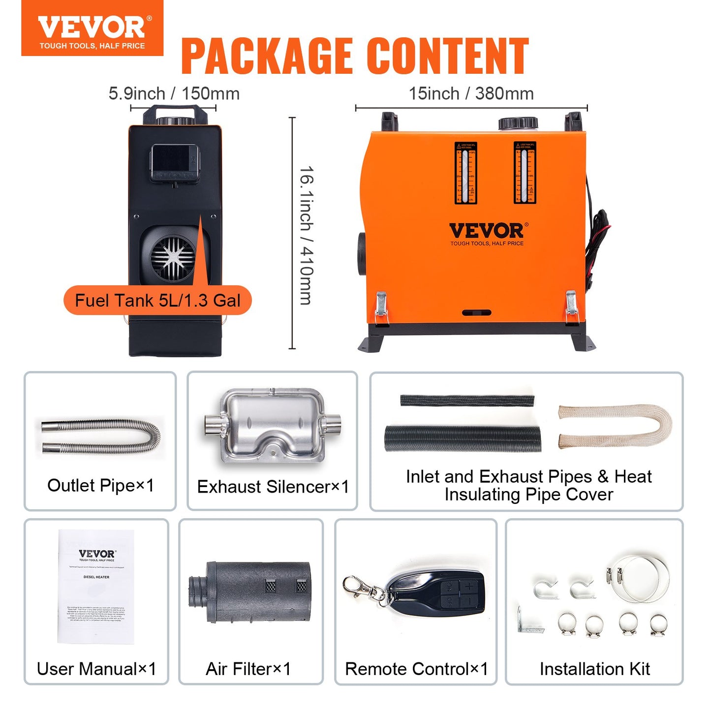 Diesel Air Heater All-in-one 12V 8KW LCD Remote Control for Car RV